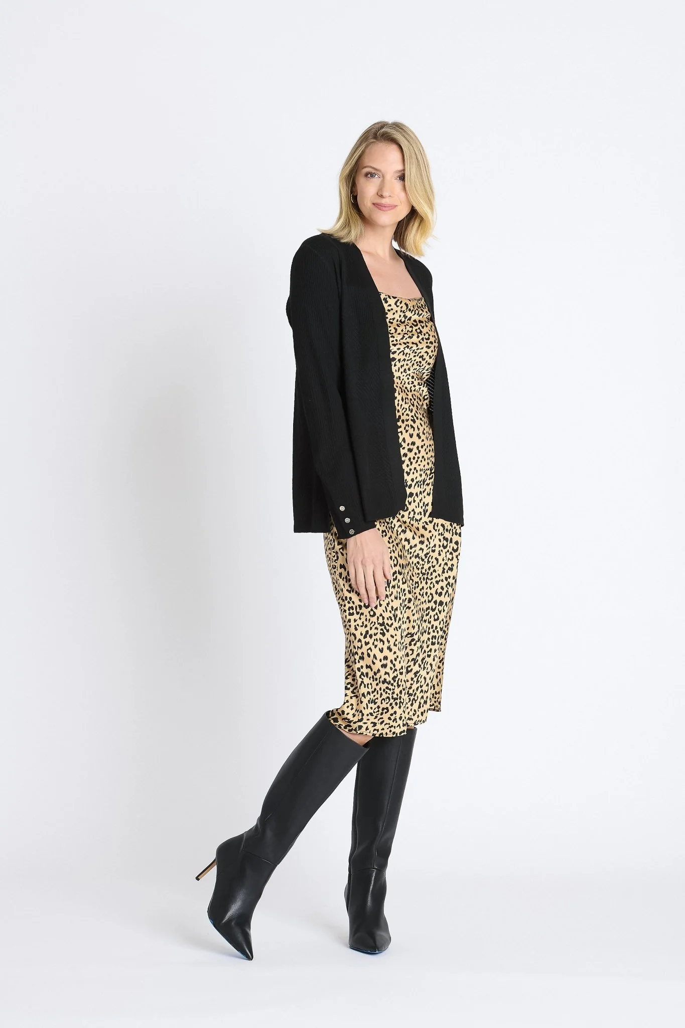 Rib Stitch Open Cardigan Sweater, Black - Image 8