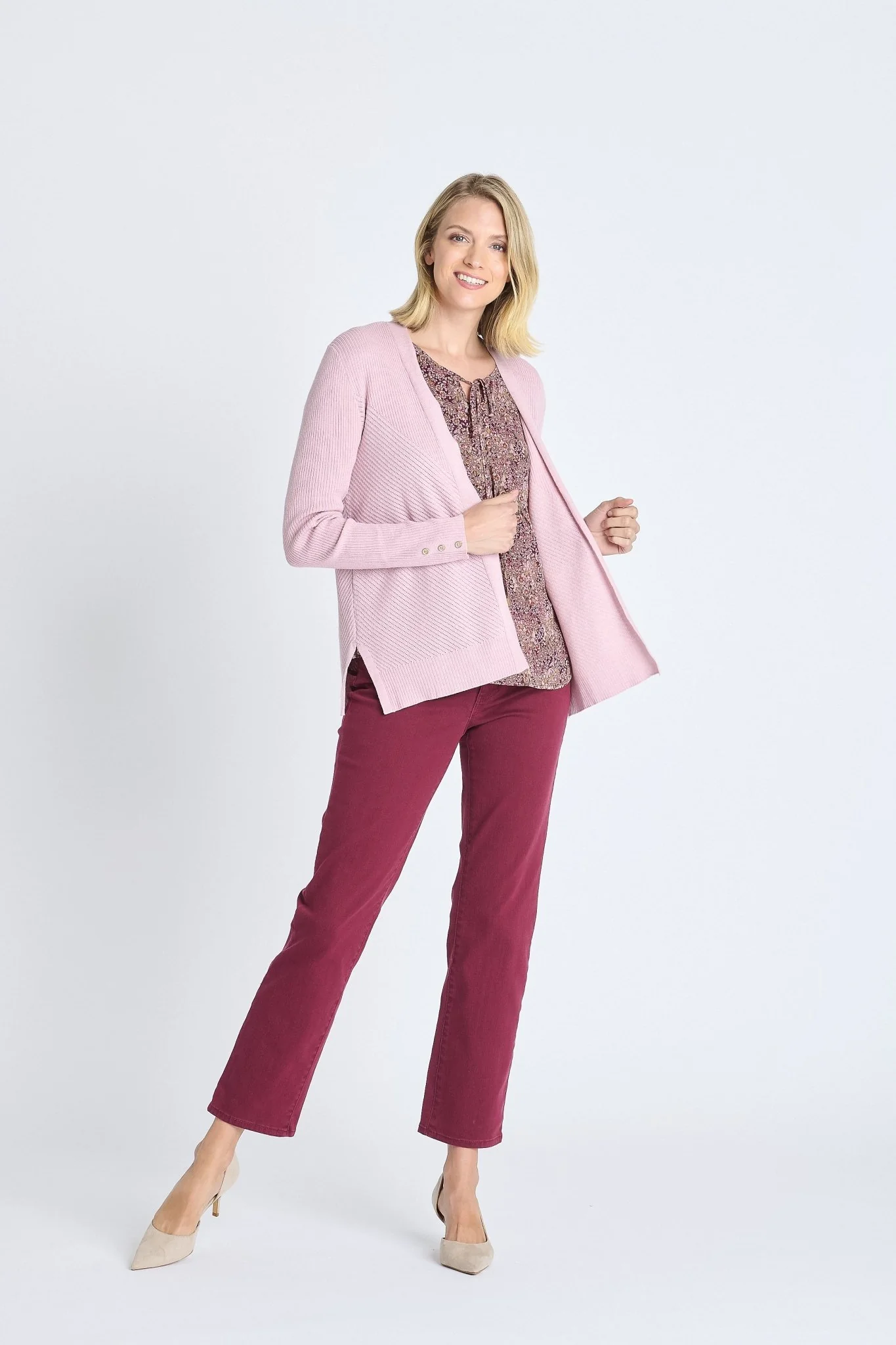 Rib Stitch Open Cardigan Sweater Pink Salt - Image 4