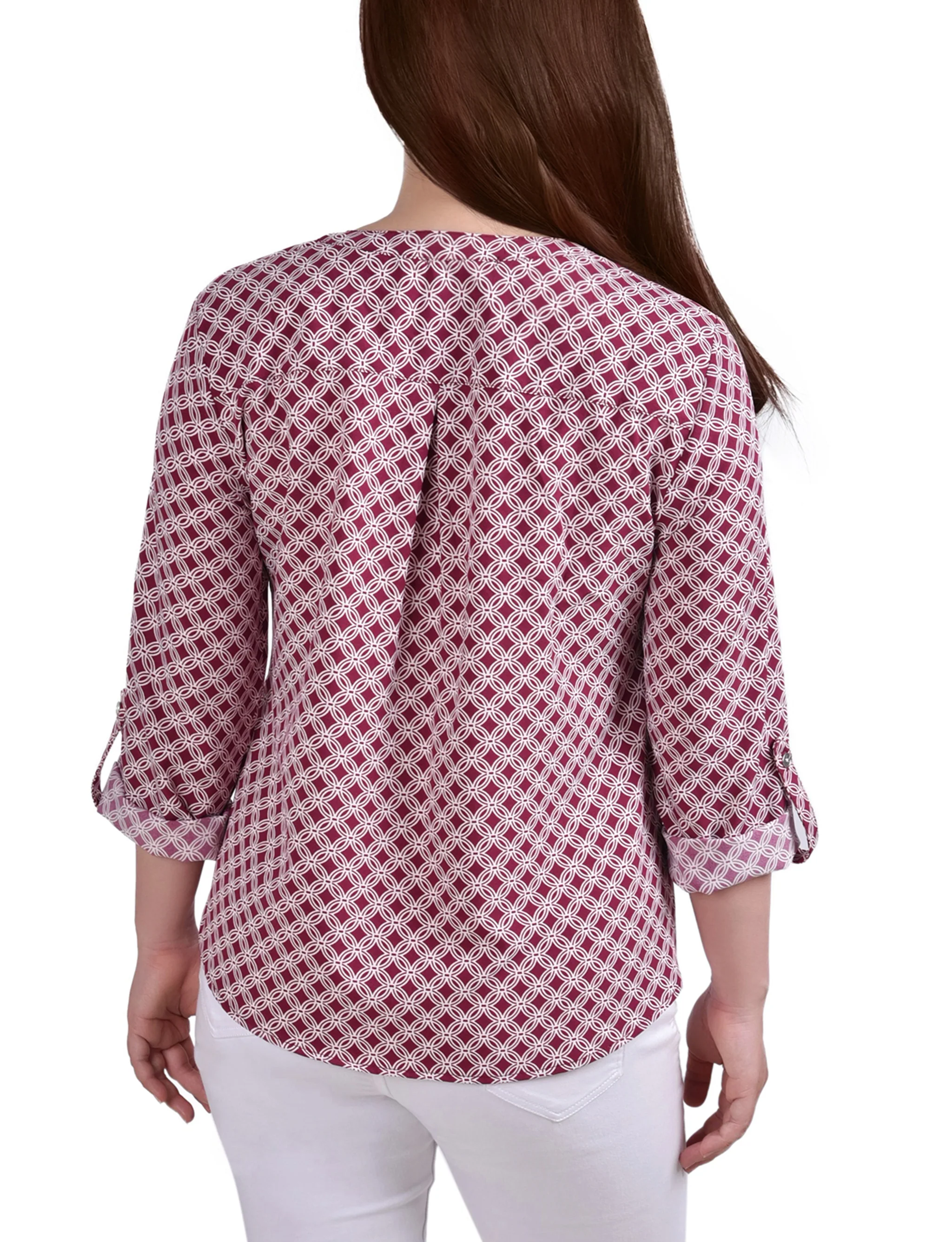 Rodedendrum White New Iconic 3/4 Roll Tab Sleeve Mandarin Collar Blouse - Petite - Image 4