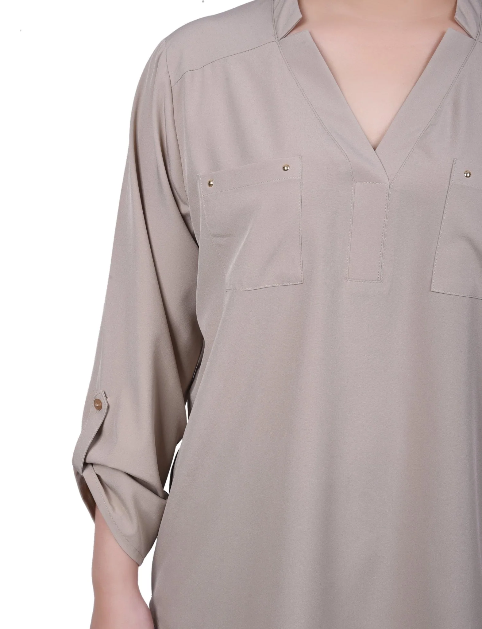 Roll Tab Sleeve Blouse with Pockets - Petite - Image 3