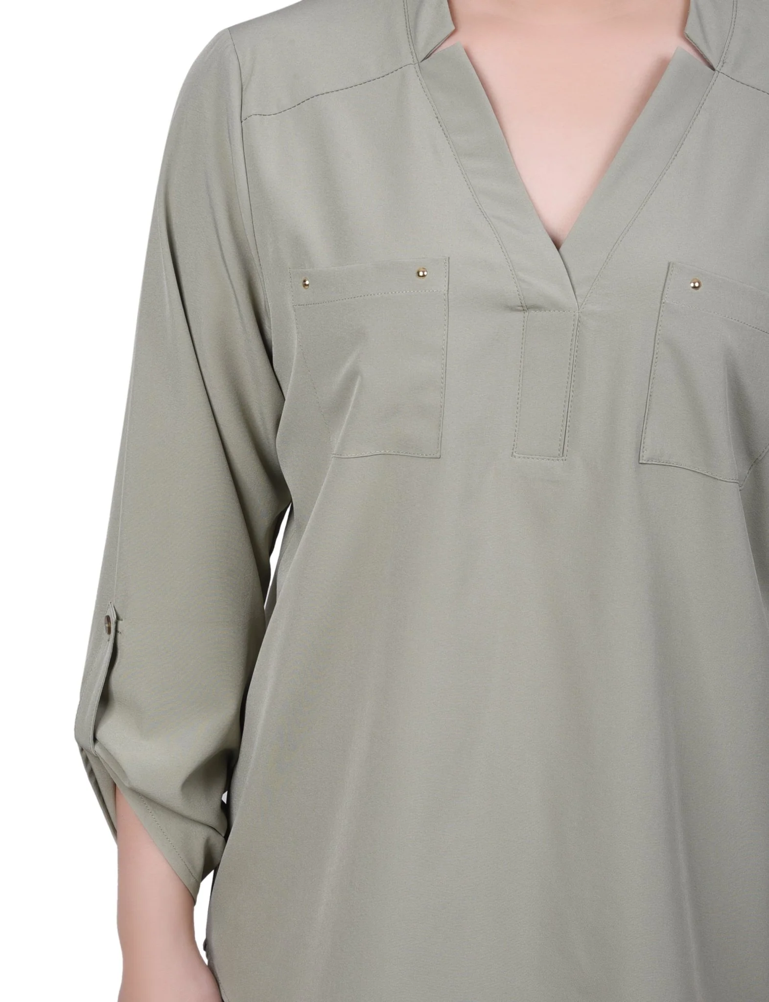 Roll Tab Sleeve Blouse with Pockets - Petite - Image 7