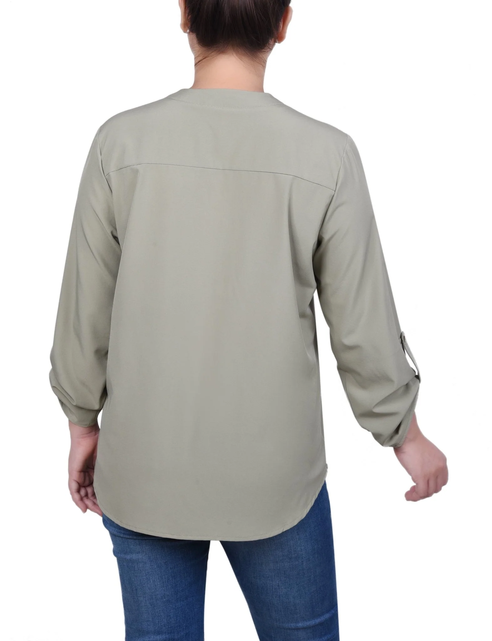 Roll Tab Sleeve Blouse with Pockets - Petite - Image 8
