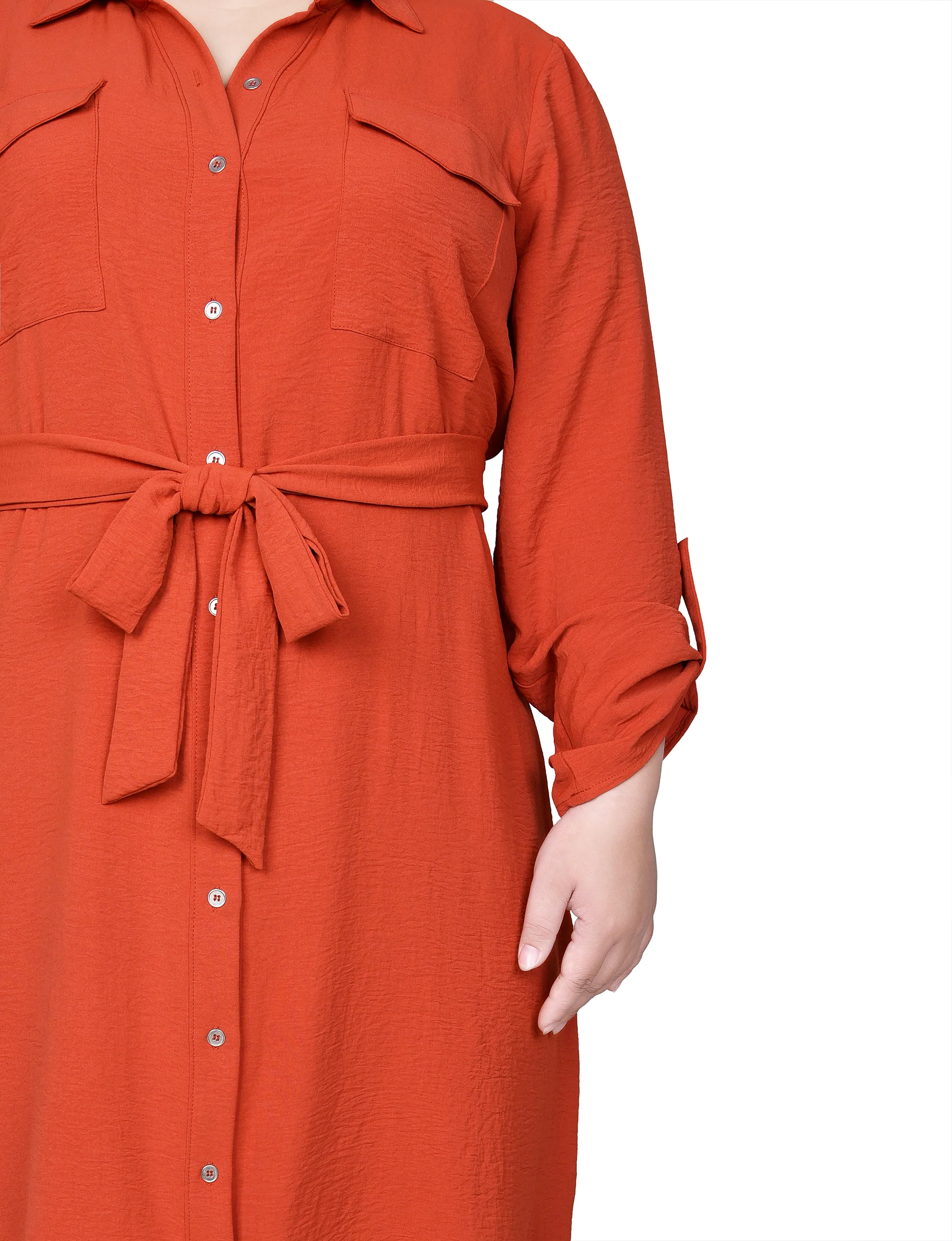 Rooibos Tea Long Roll Tab Sleeve Shirtdress - Plus - Image 4