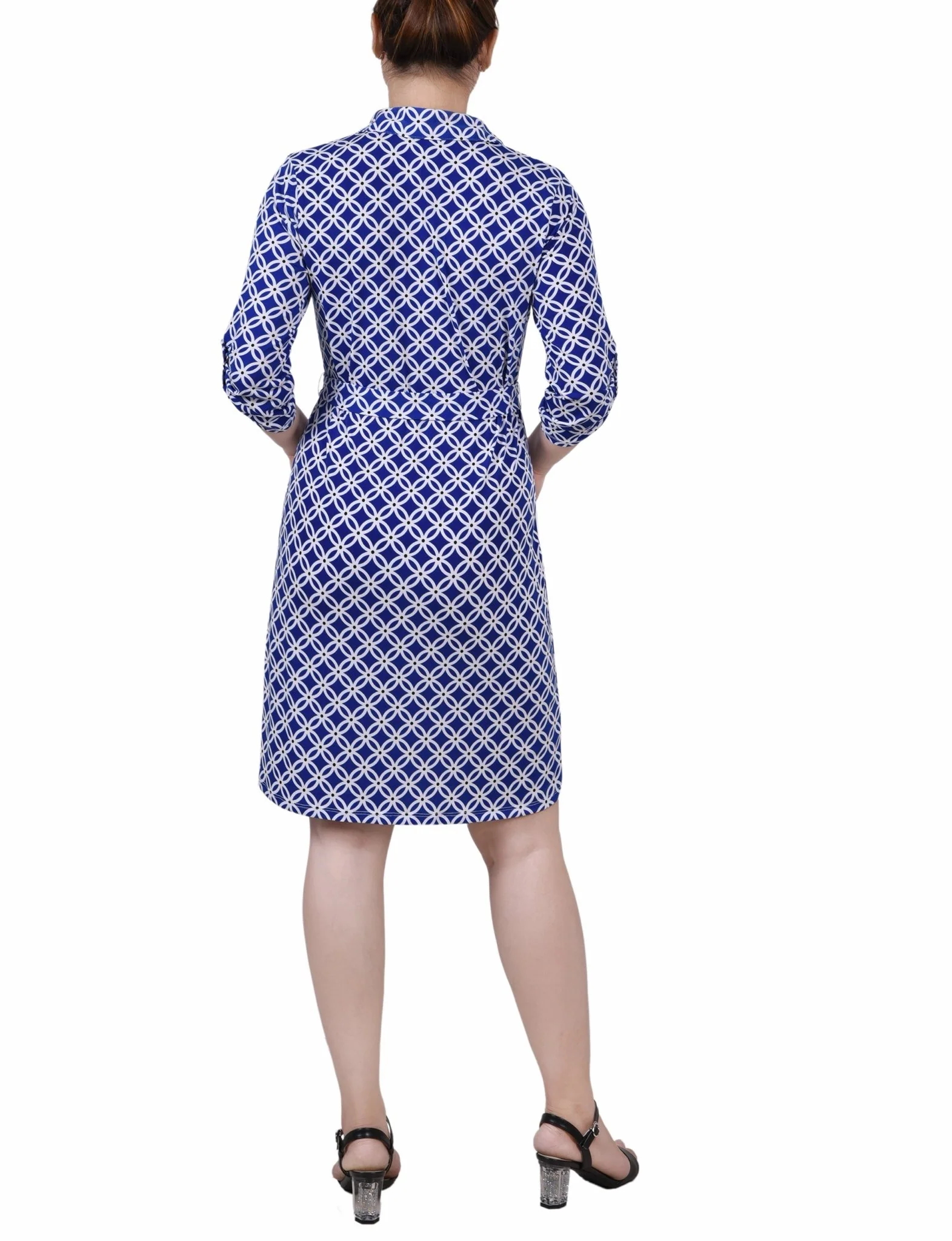 Royal White Black 3/4 Roll Tab Sleeve Collared Dress - Petite - Image 3