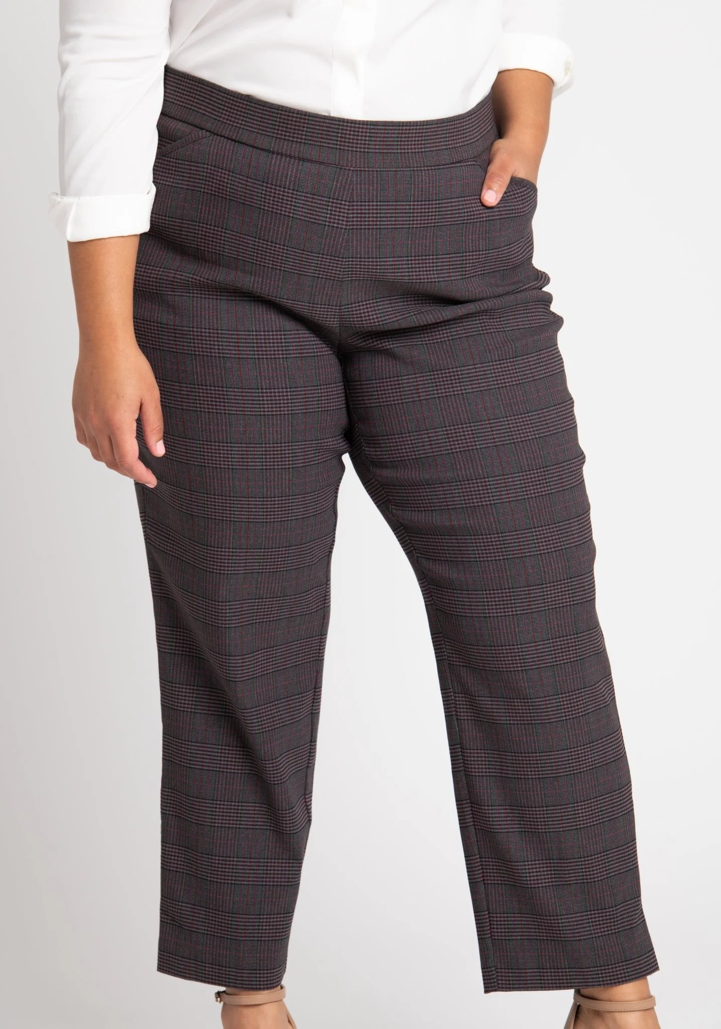 Roz & Ali™ Millennium Wine Plaid Pull On Ankle Pants - Plus - Image 6