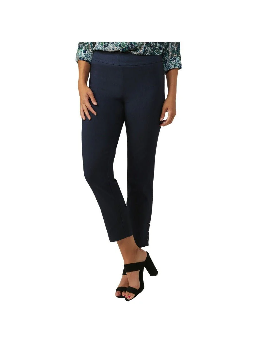 Roz & Ali™ Solid Millennium Tummy Panel Pull On Ankle Pants With Rivet Trim Bottom - Image 3