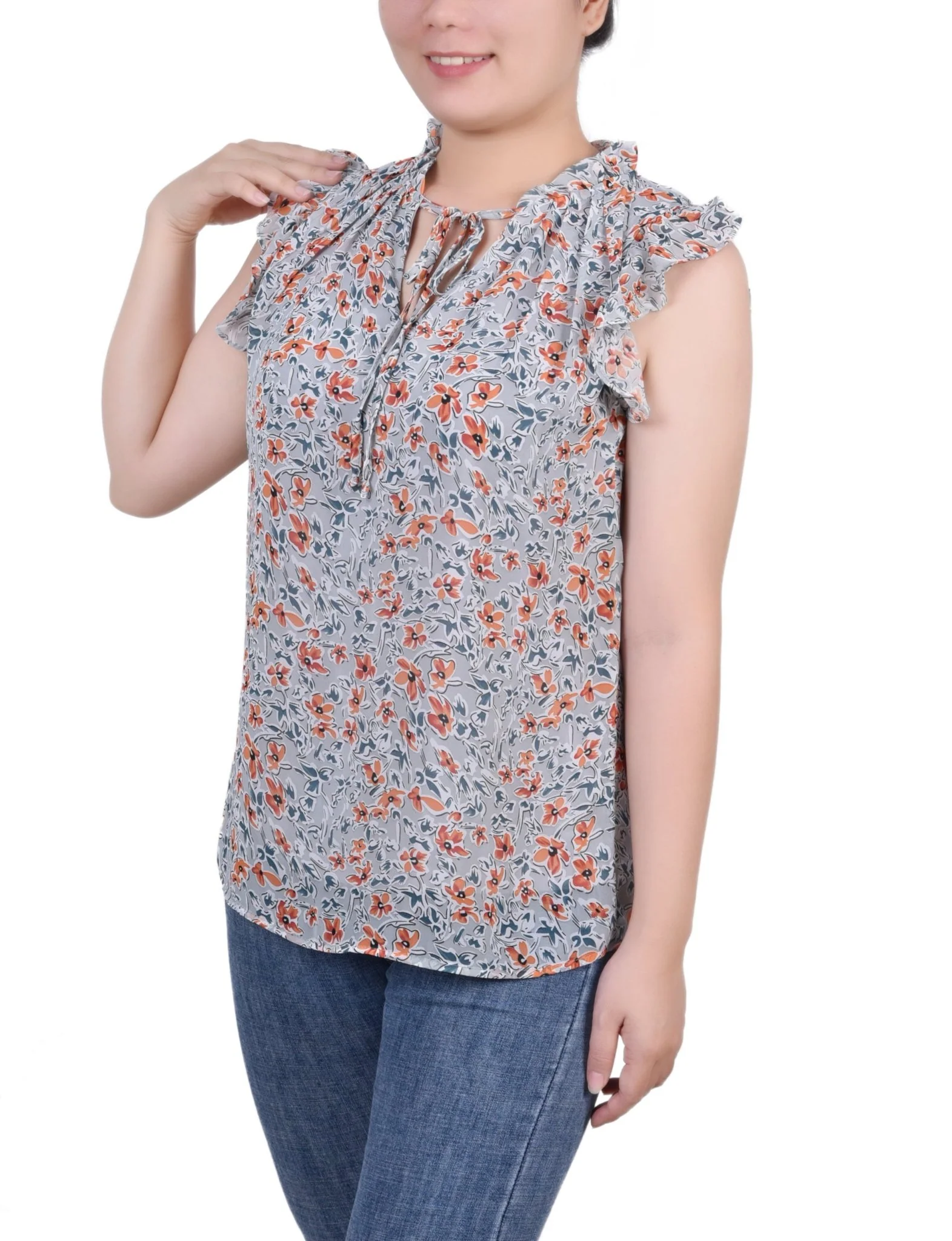 Ruffled Sleeve Blouse With Tie Closure - Petite - Image 2