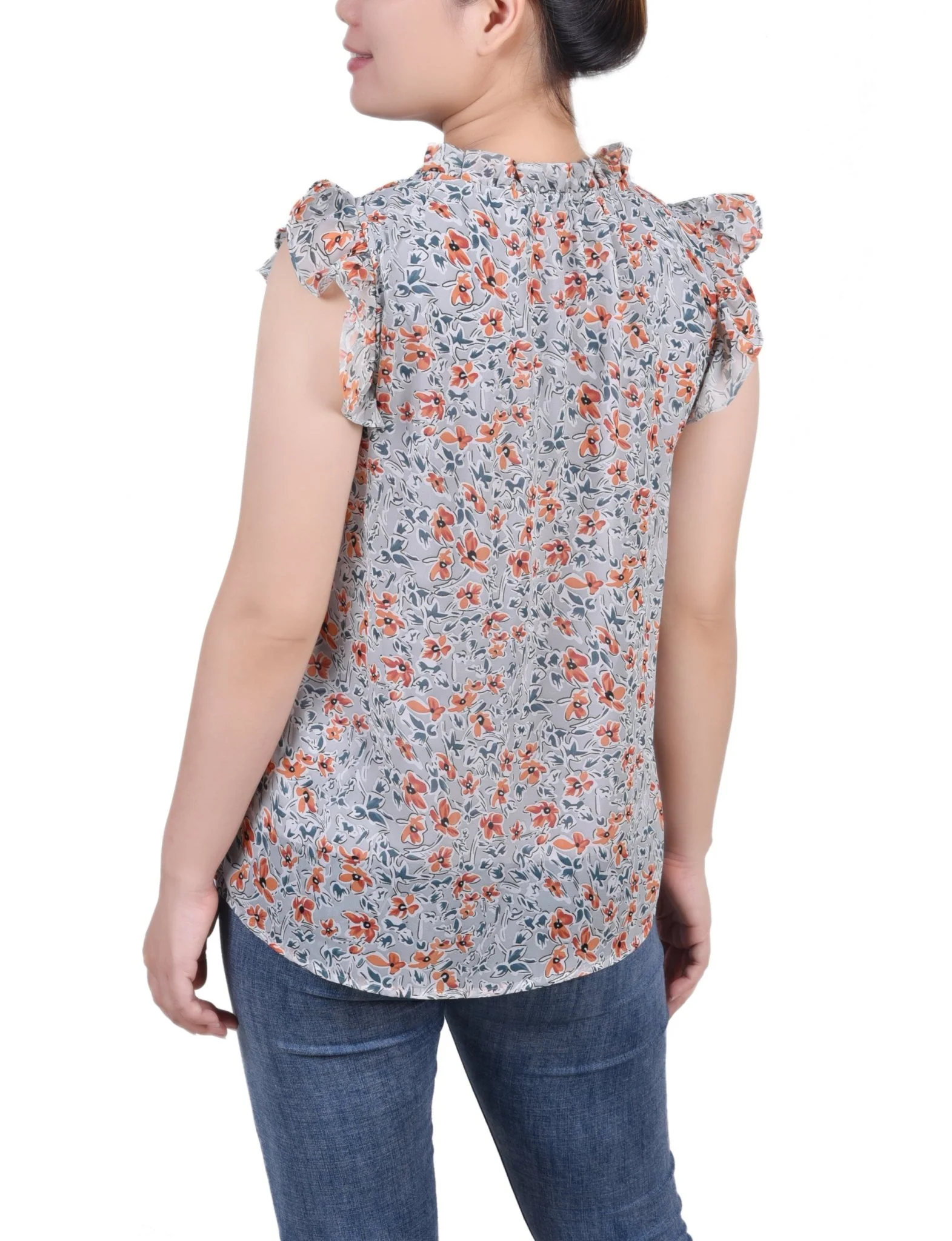 Ruffled Sleeve Blouse With Tie Closure - Petite - Image 3