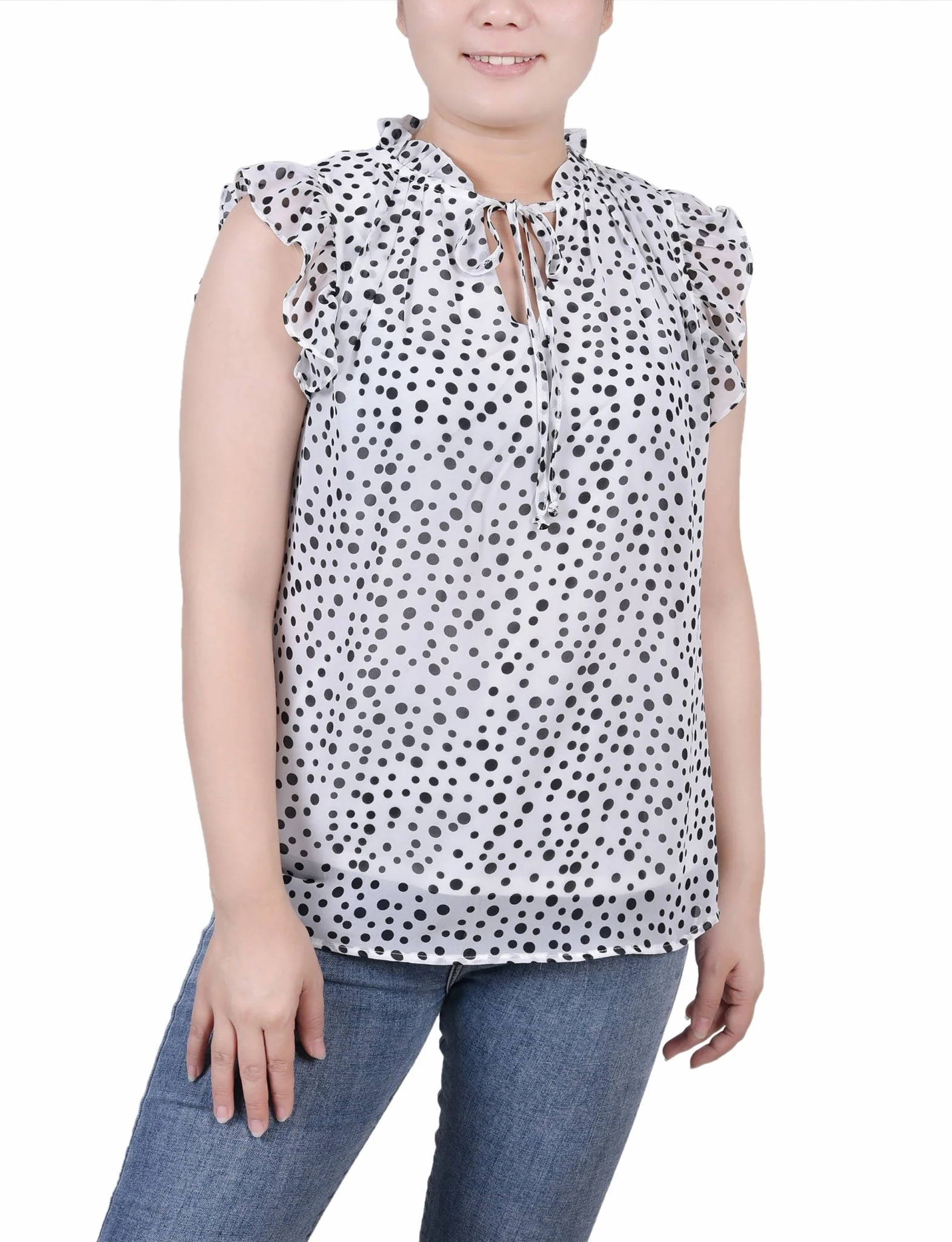Ruffled Sleeve Blouse With Tie Closure - Petite - Image 4
