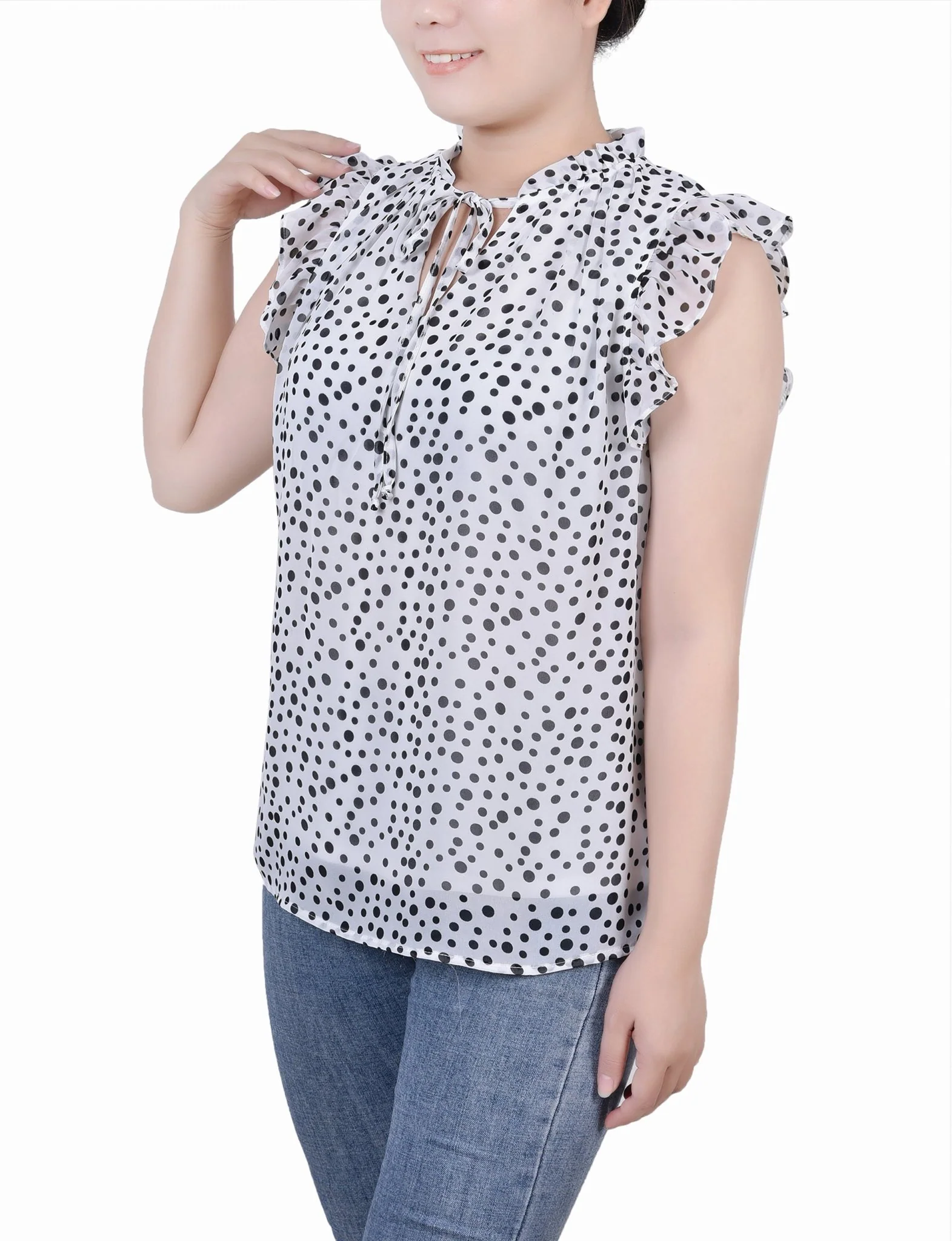 Ruffled Sleeve Blouse With Tie Closure - Petite - Image 5