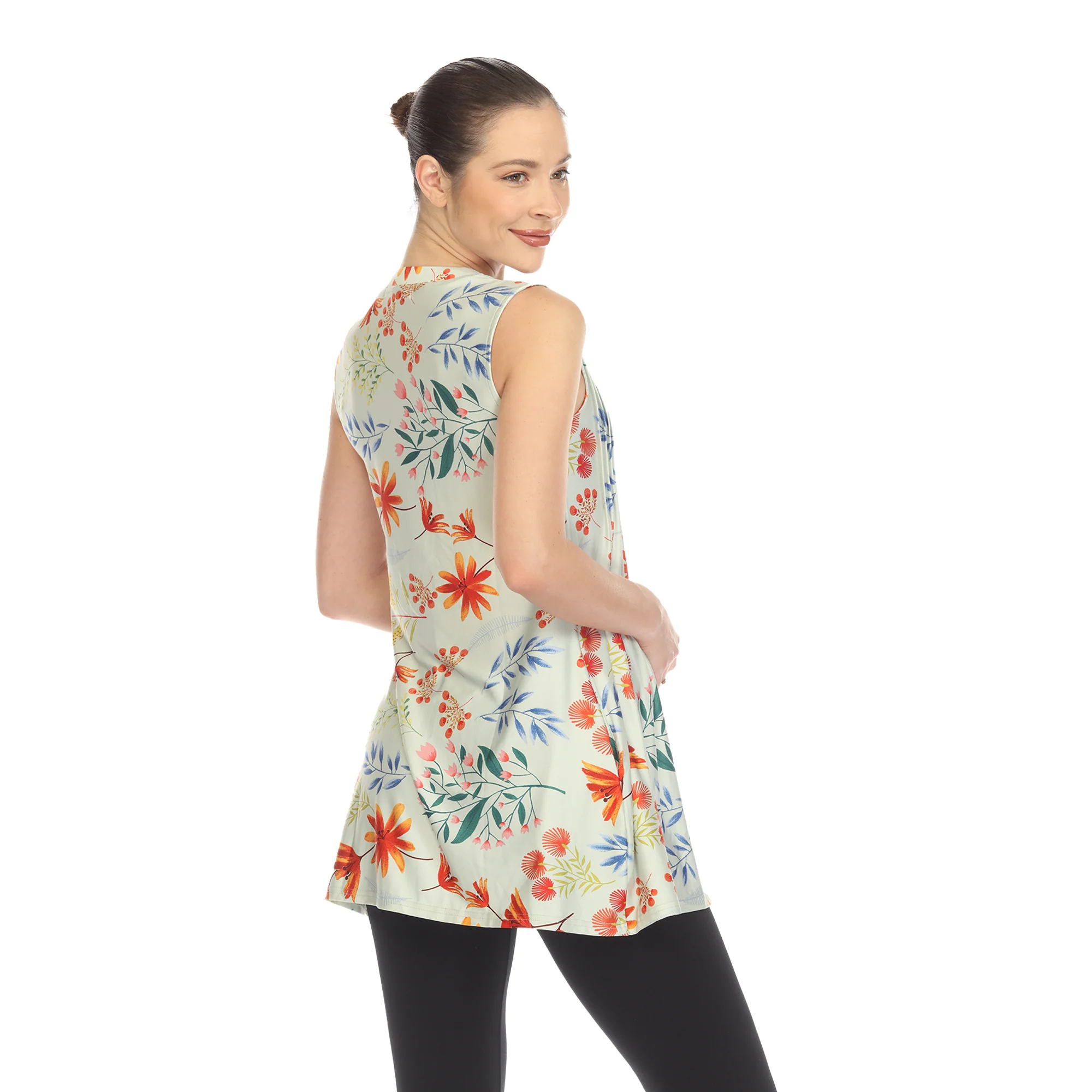 Sage Floral Sleeveless Tunic Top - Image 3