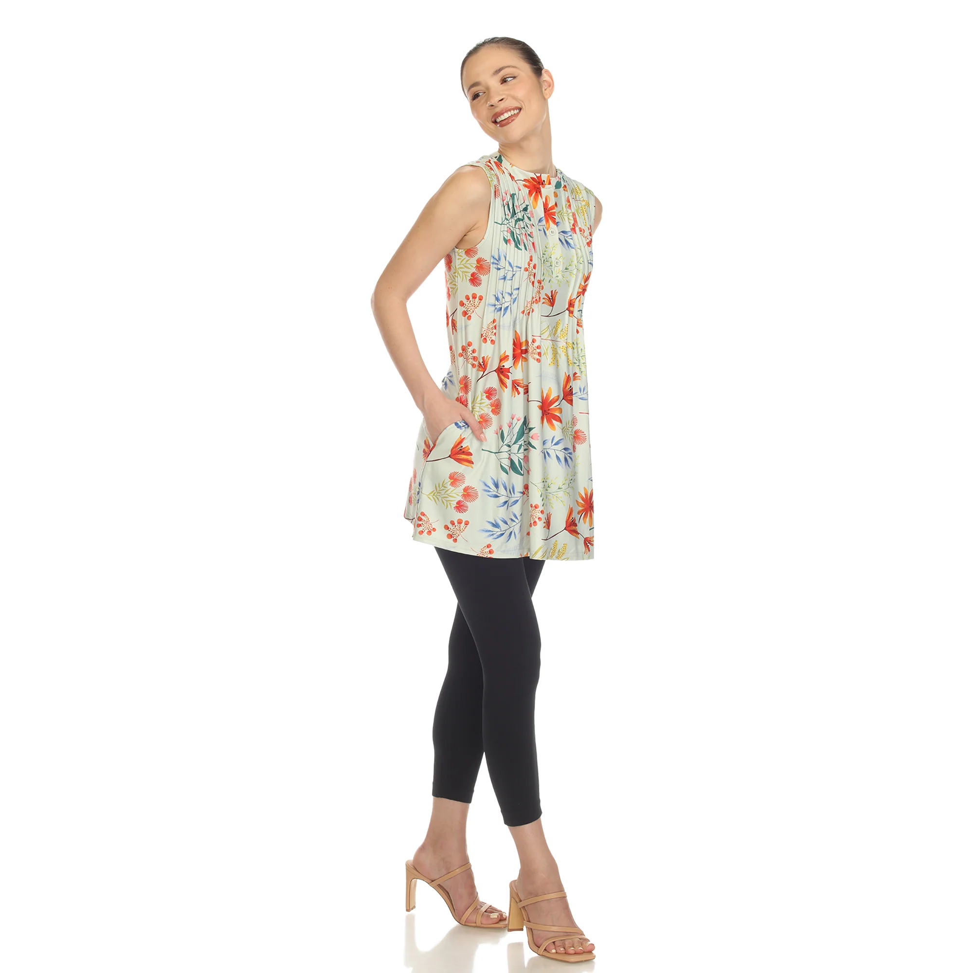 Sage Floral Sleeveless Tunic Top - Image 5