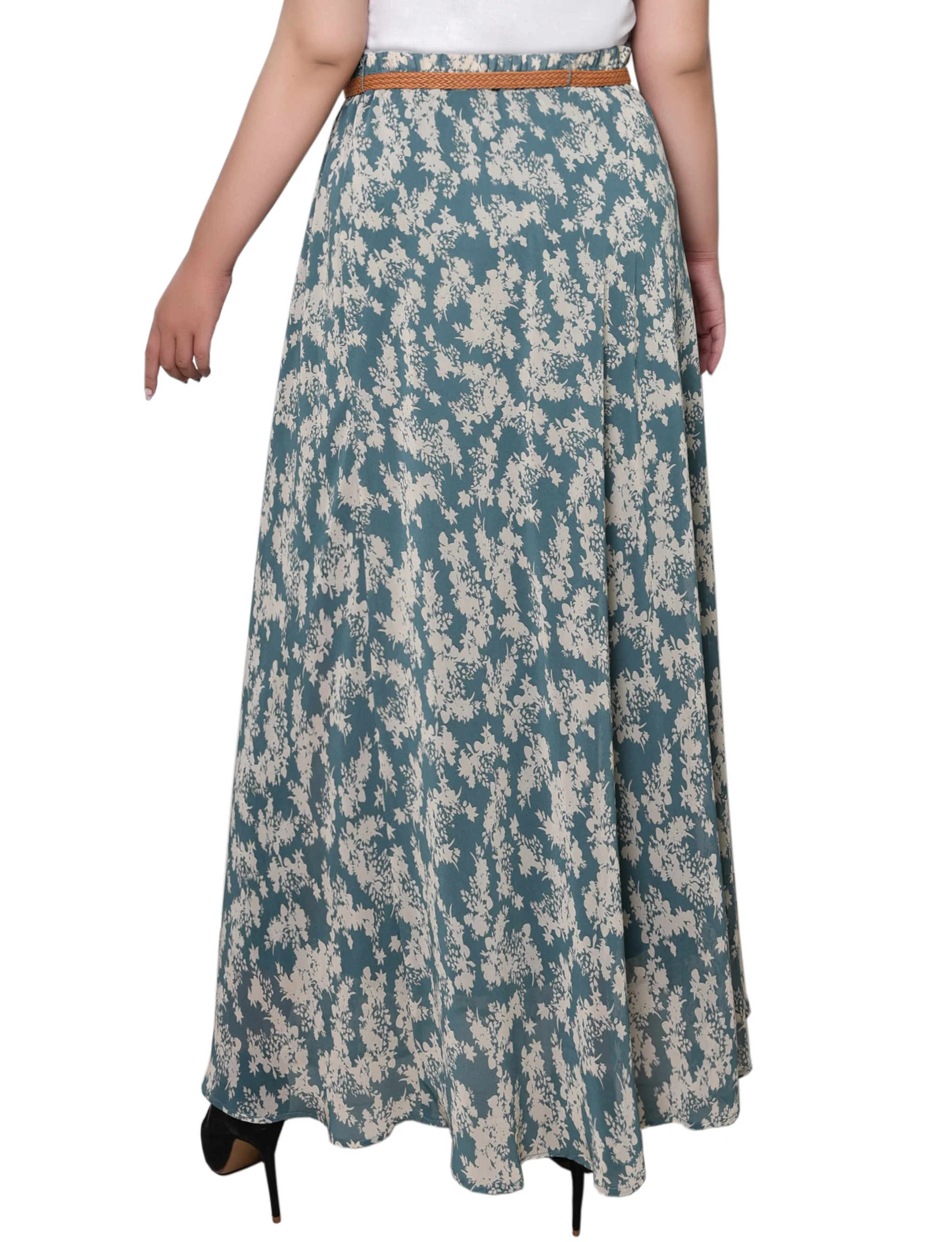 Sage Ivory Floral Chiffon Maxi Skirt - Plus - Image 4