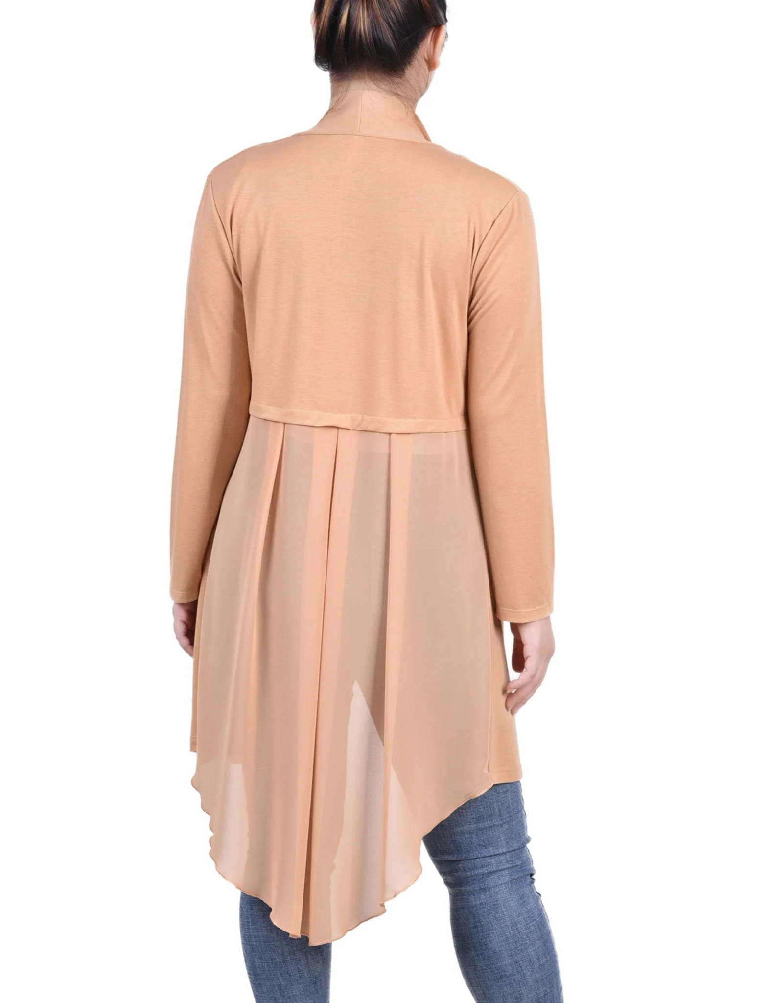 Sand Long Sleeve Knit Cardigan With Chiffon Back - Image 4