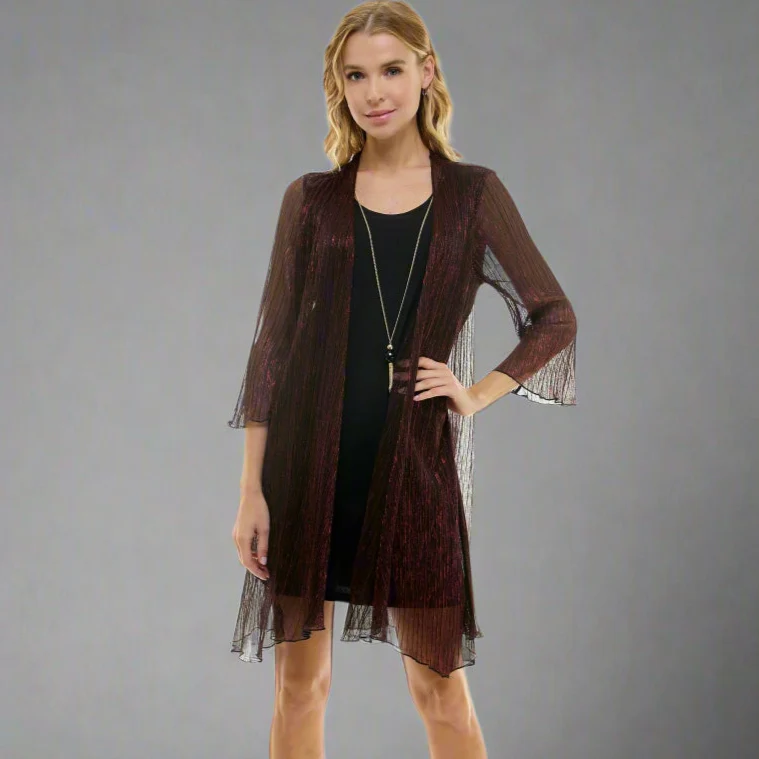 Sara Michelle 3/4 Bell Sleeve  2 Fer Dress And Necklace - Image 4