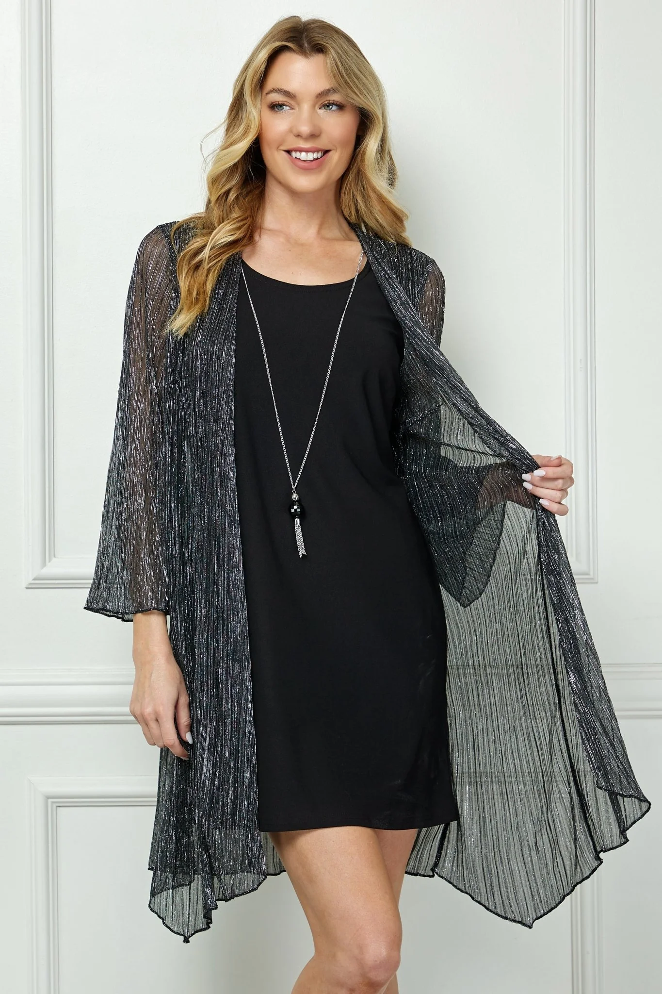 Sara Michelle 3/4 Bell Sleeve  2 Fer Dress And Necklace - Image 5
