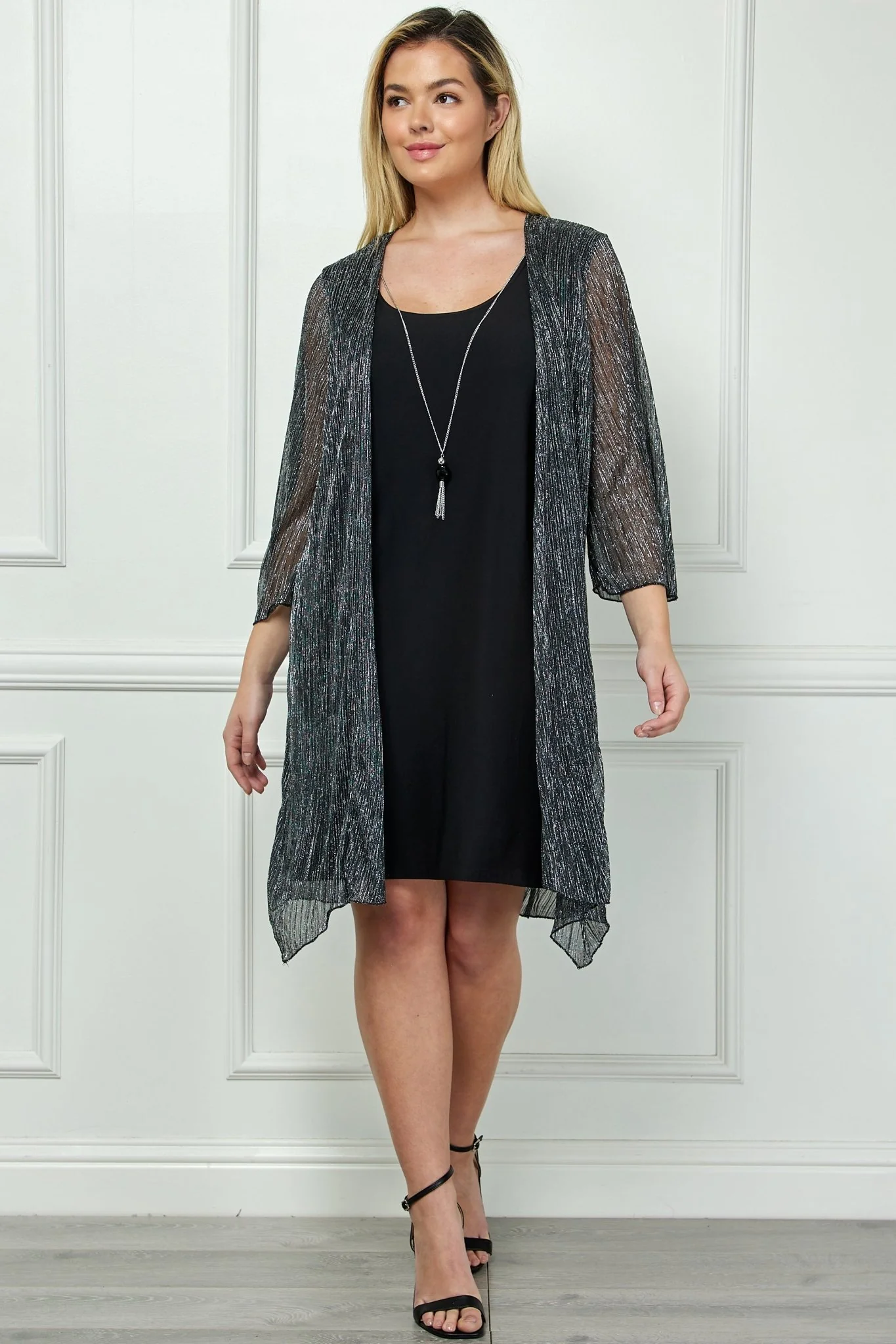 Sara Michelle 3/4 Bell Sleeve 2Fer Dress And Necklace - Plus - Image 4