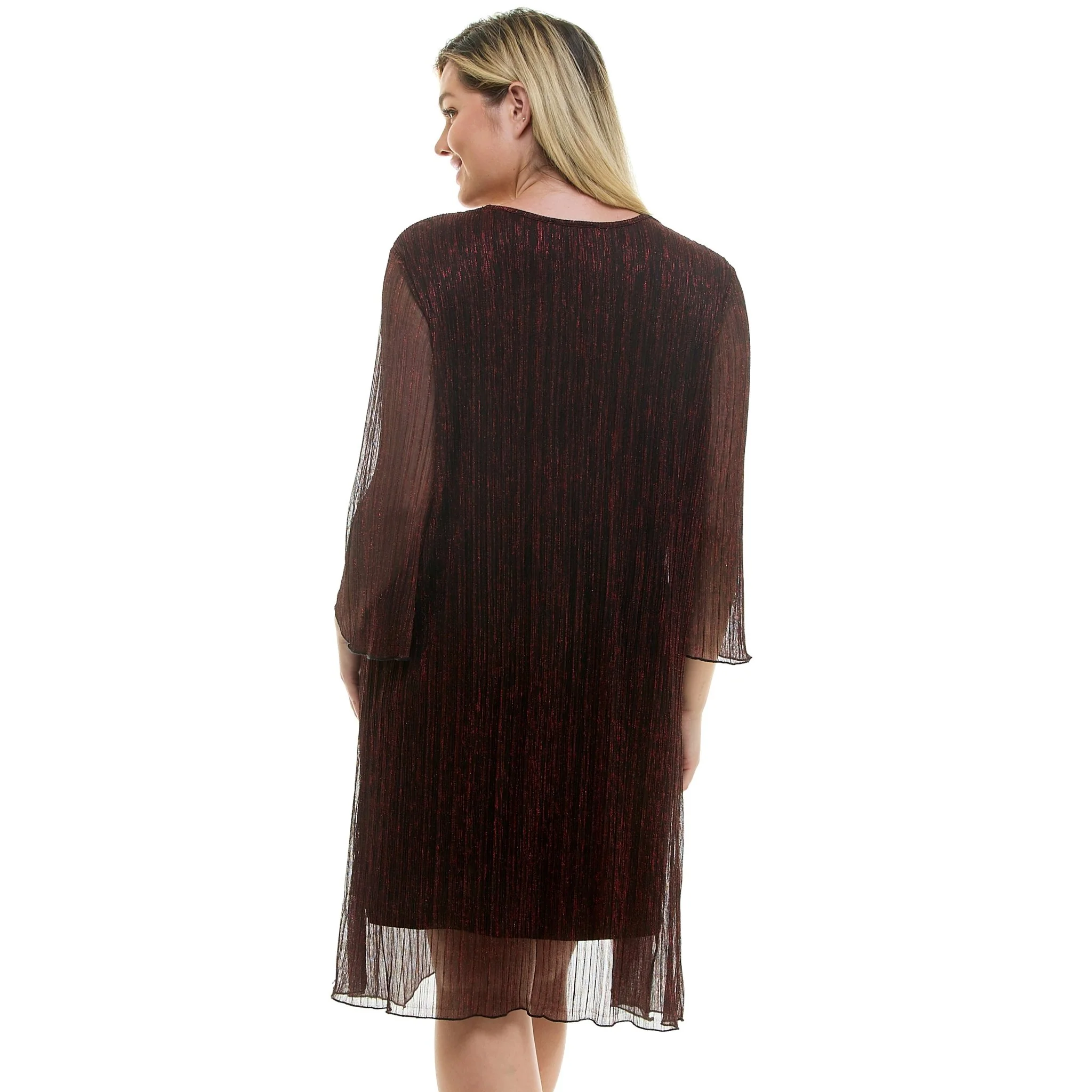Sara Michelle 3/4 Bell Sleeve 2Fer Dress And Necklace - Plus - Image 9