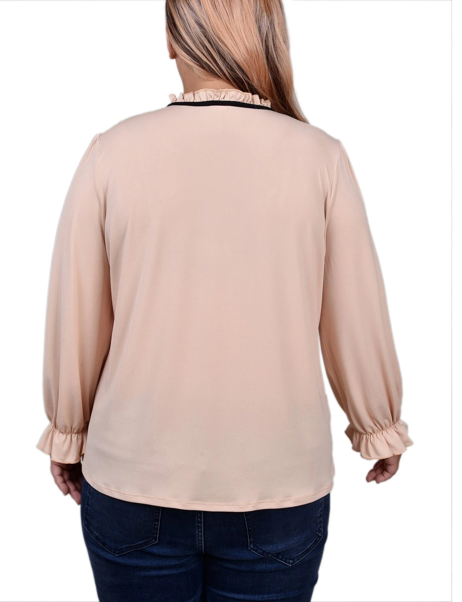 Semolina Black Long Sleeve Tie Neck Top - Plus - Image 4