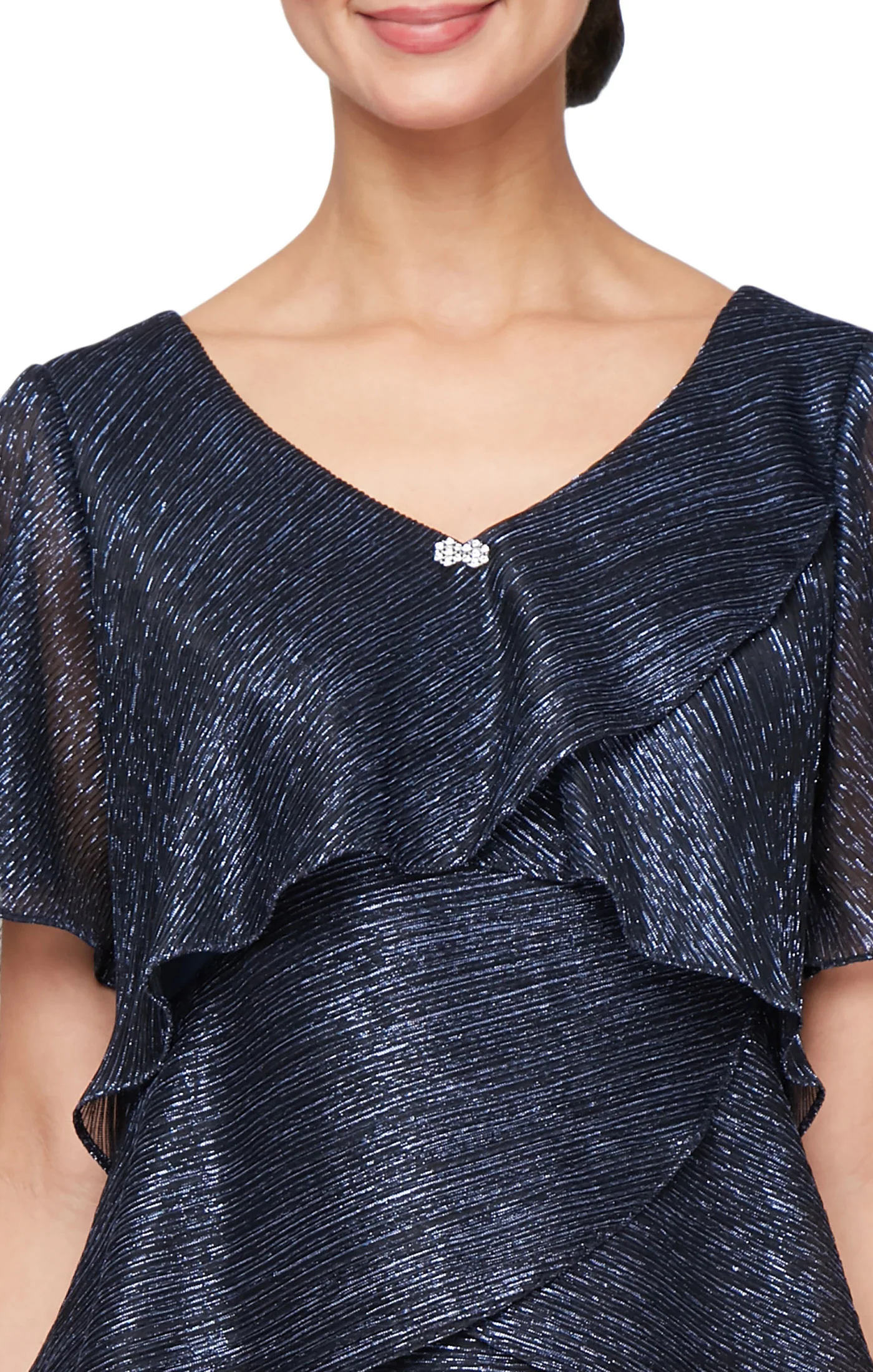 Shimmer Bodre Chiffon Tiered Cocktail Dress - Navy - Petite - Image 3