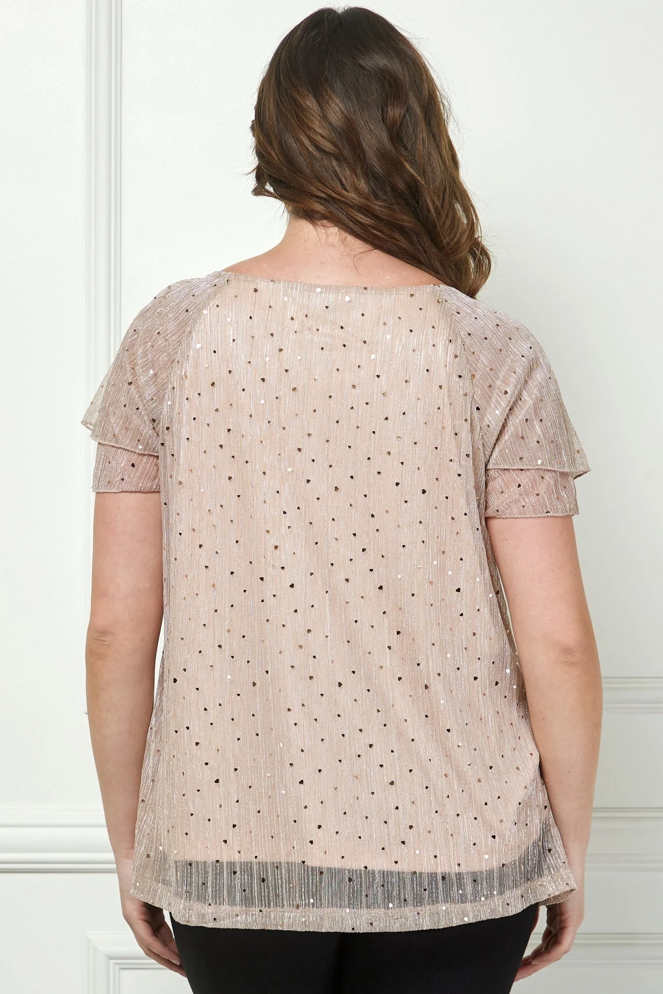 Short Double Flutter Sleeve Pleated Scoop Neck Blouse- Plus - Image 4