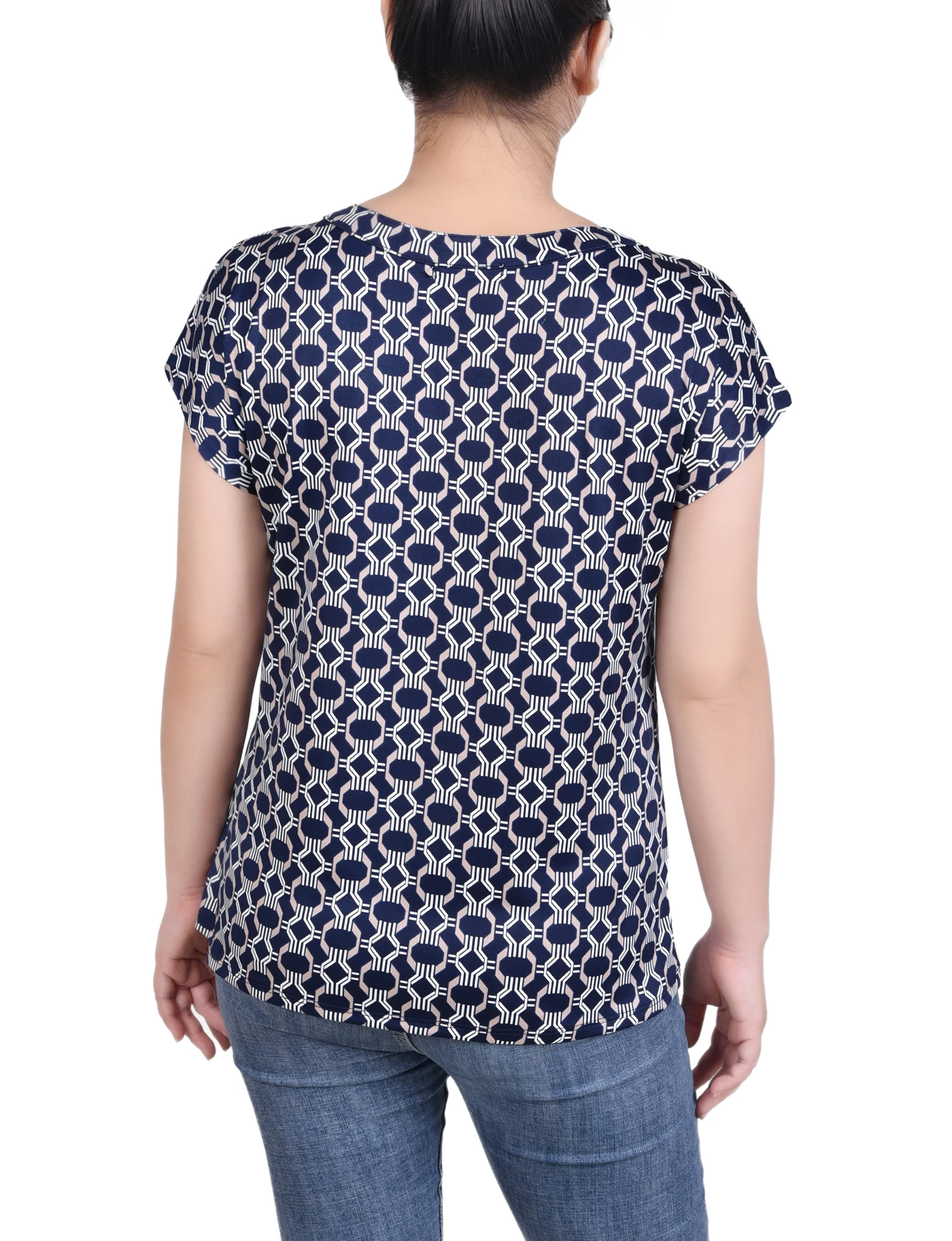 Short Extended-Sleeve Grommet Neck Knit Top - Petite - Image 15