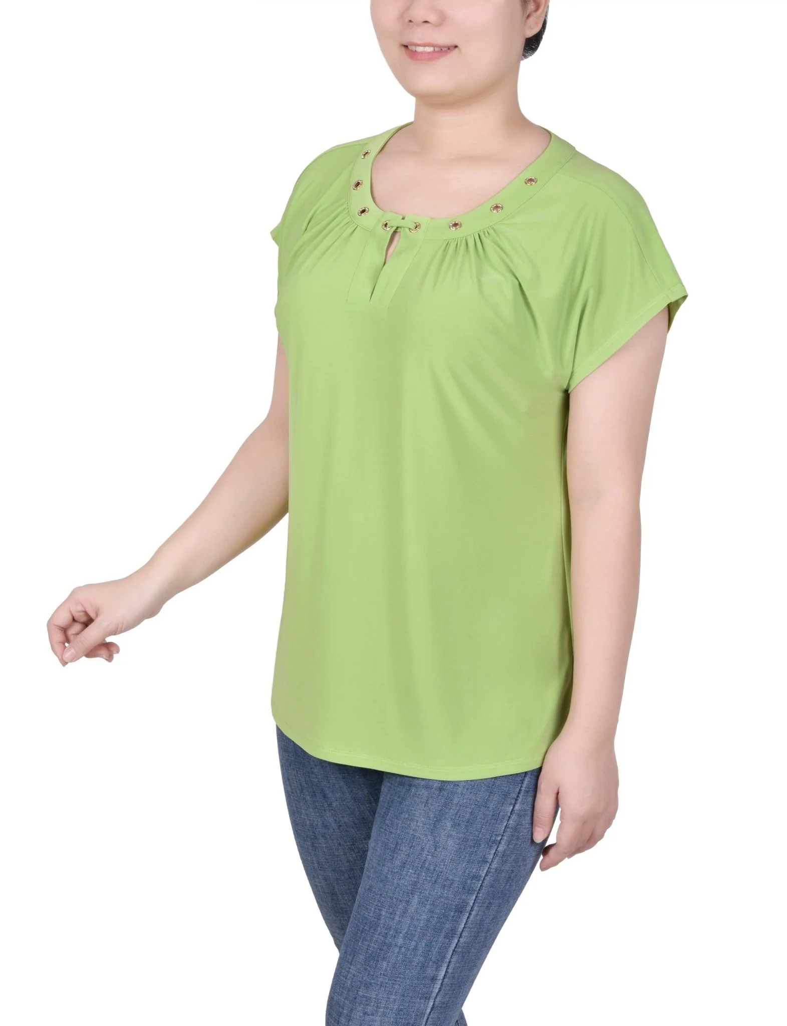 Short Extended-Sleeve Grommet Neck Knit Top - Petite - Image 17