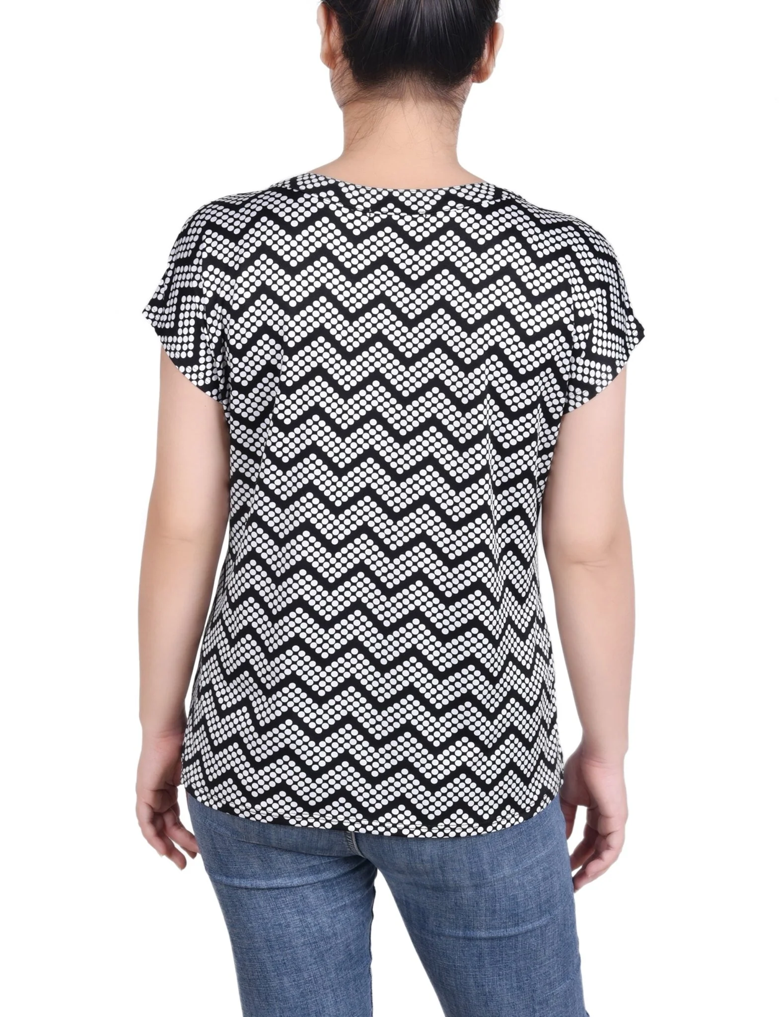 Short Extended-Sleeve Grommet Neck Knit Top - Petite - Image 3