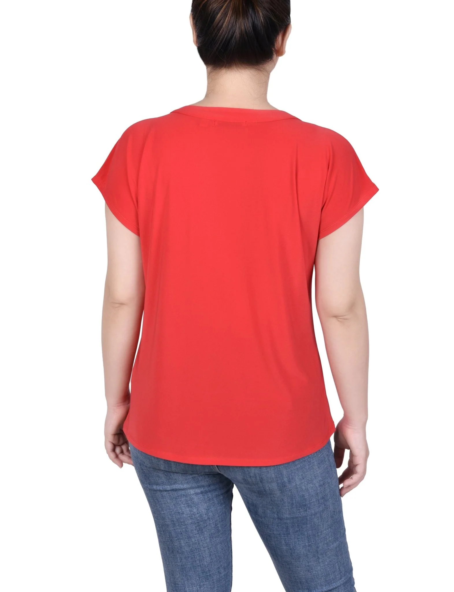 Short Extended-Sleeve Grommet Neck Knit Top - Petite - Image 6