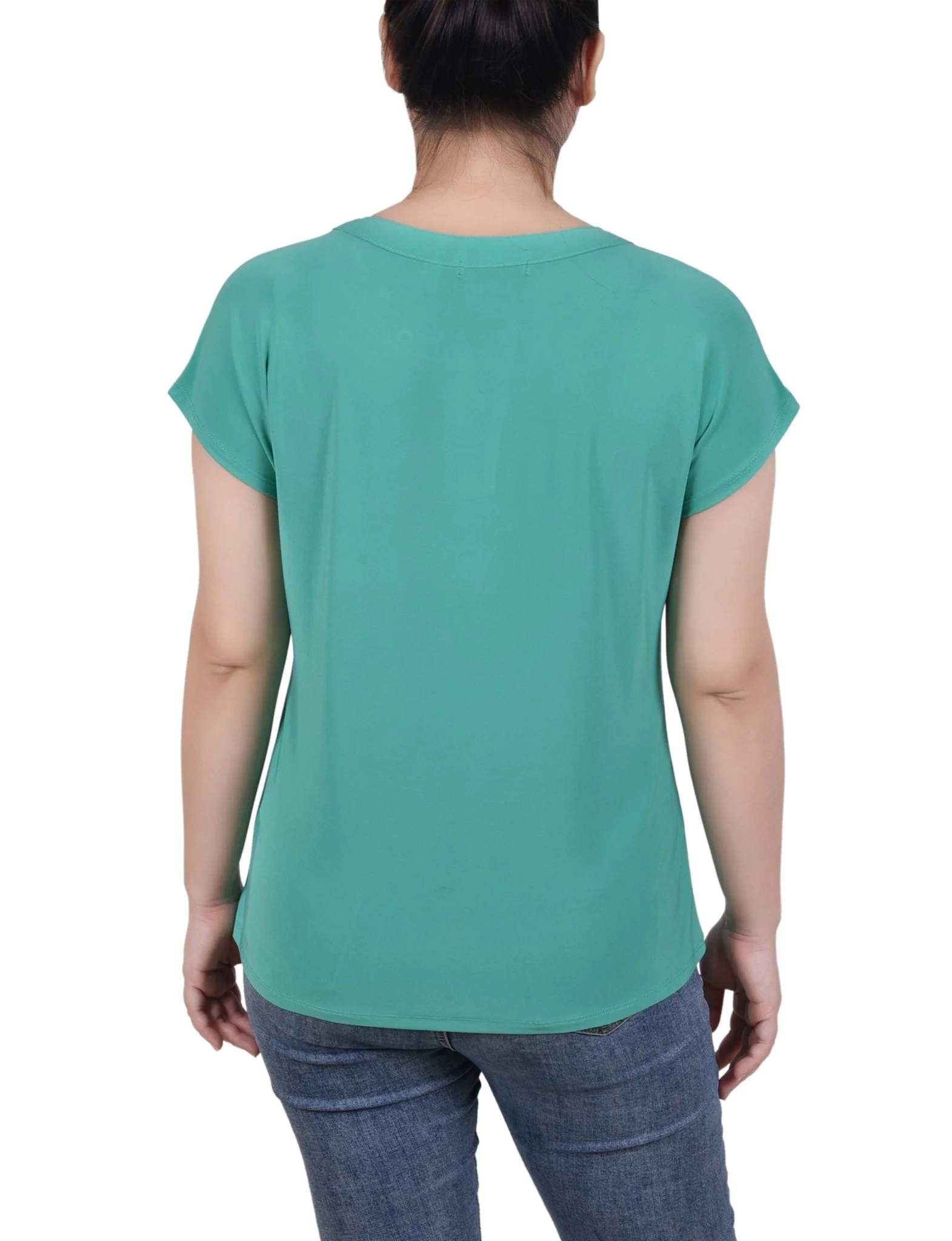 Short Extended-Sleeve Grommet Neck Knit Top - Petite - Image 9
