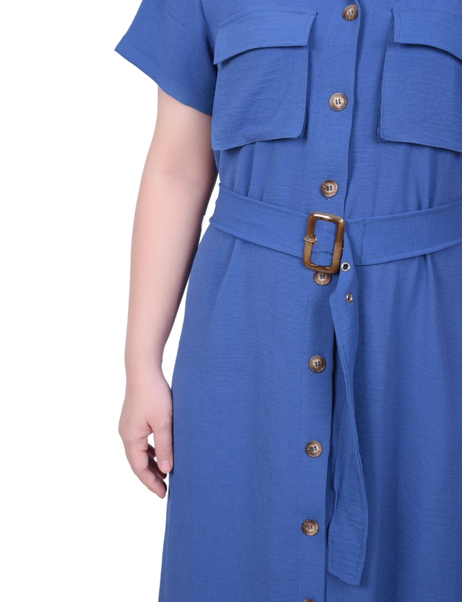 Short Sleeve Belted Shirtdress - Petite - Image 3