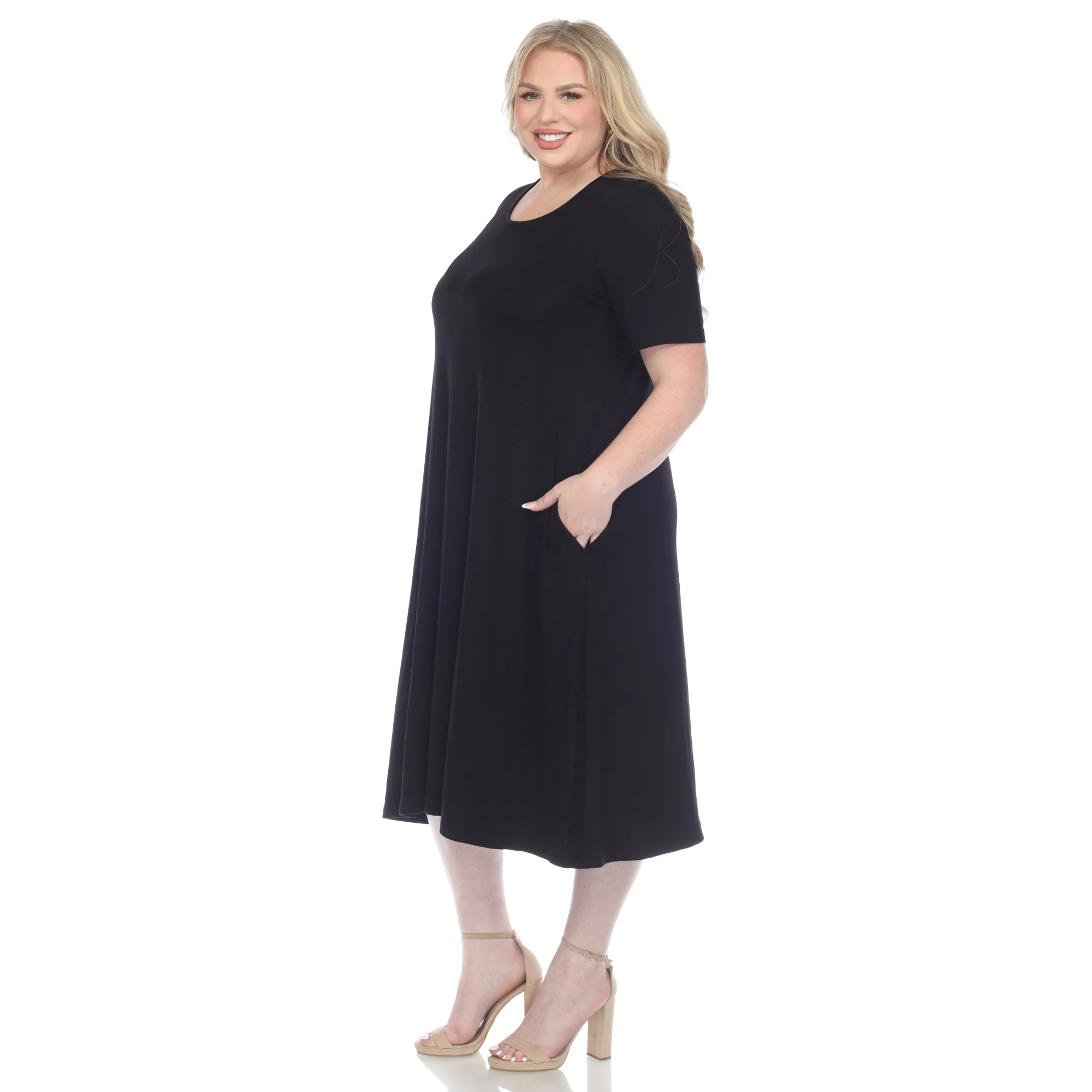 Short Sleeve Pocket Swing Midi Dress - Plus - Image 17