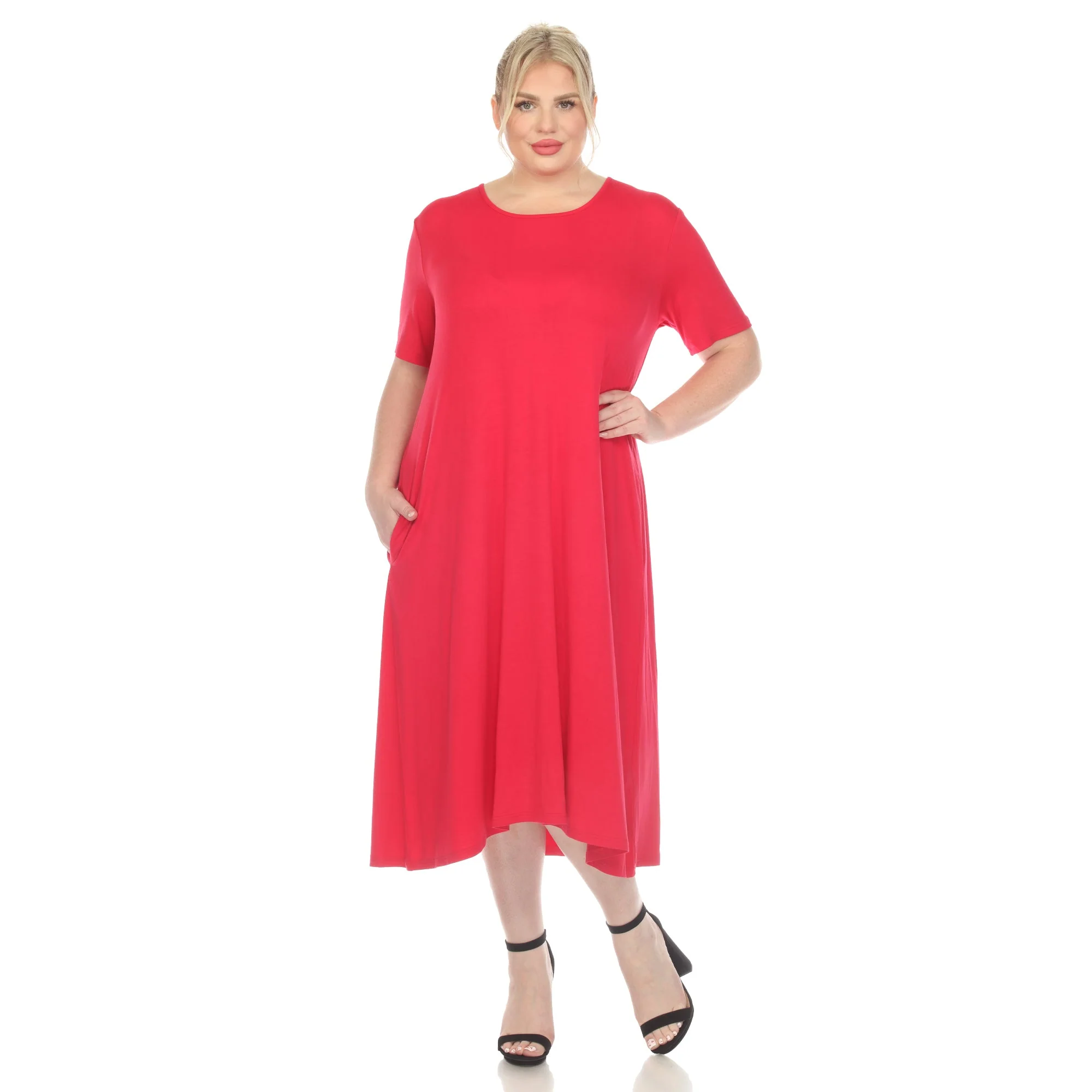 Short Sleeve Pocket Swing Midi Dress - Plus - Image 25