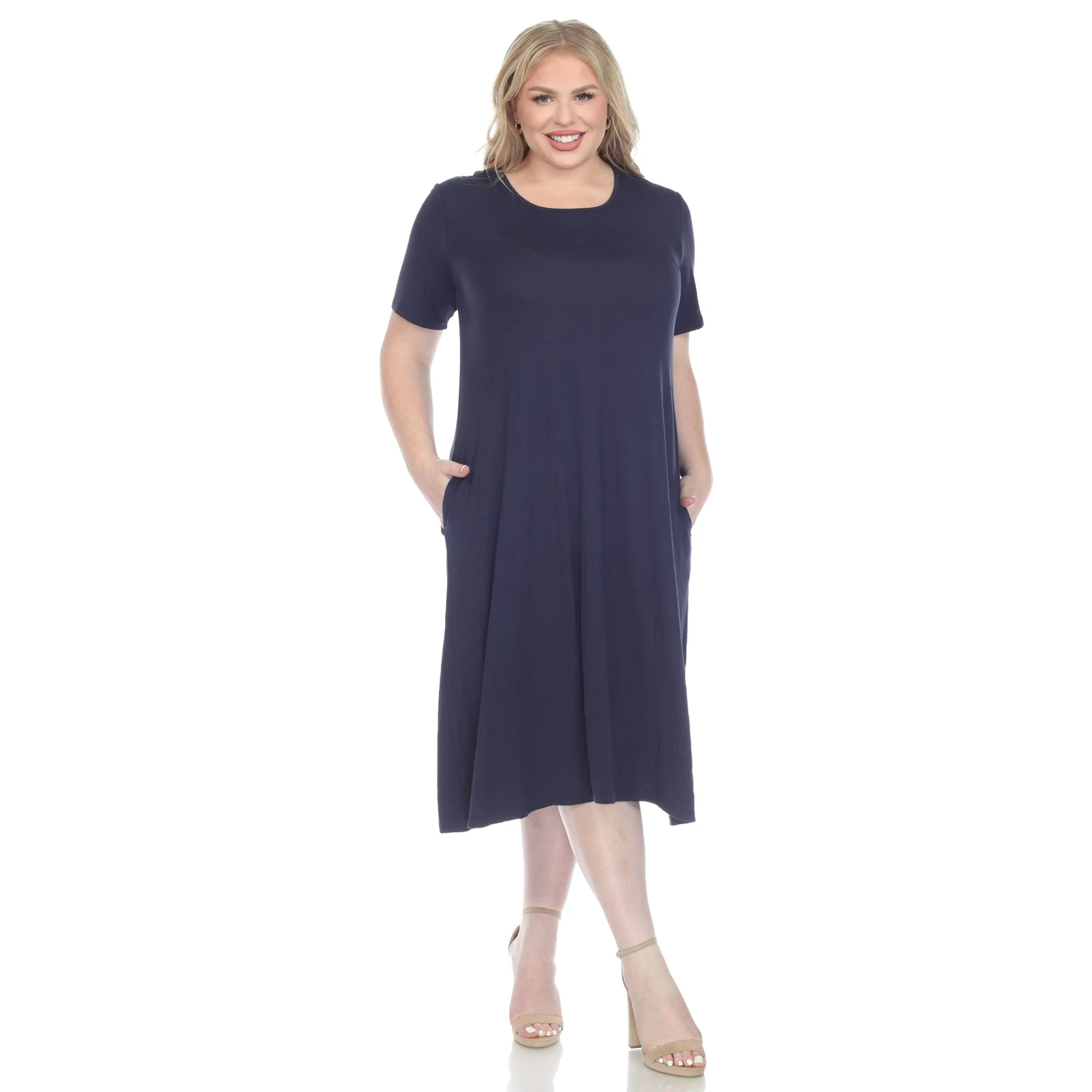 Short Sleeve Pocket Swing Midi Dress - Plus - Image 26
