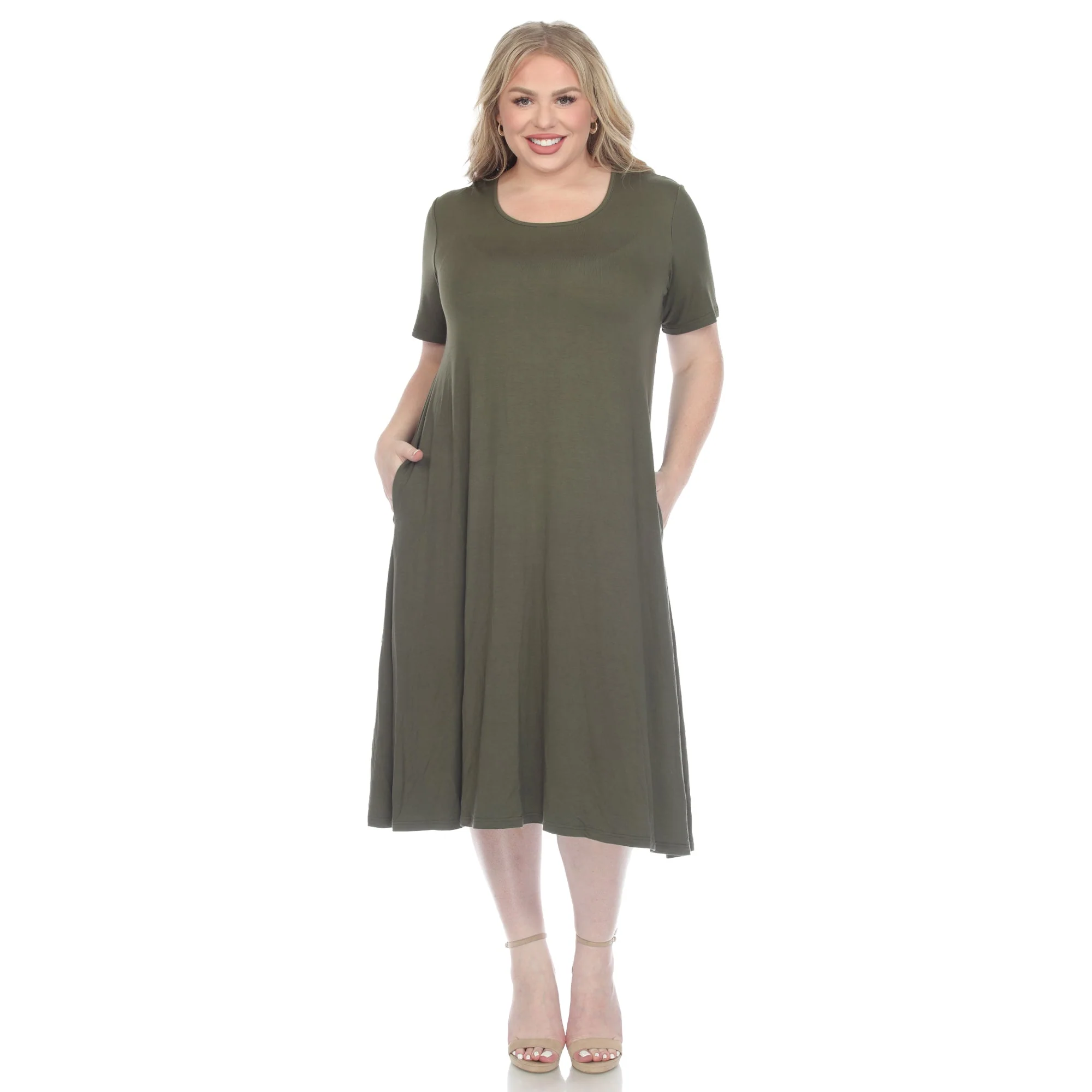 Short Sleeve Pocket Swing Midi Dress - Plus - Image 35