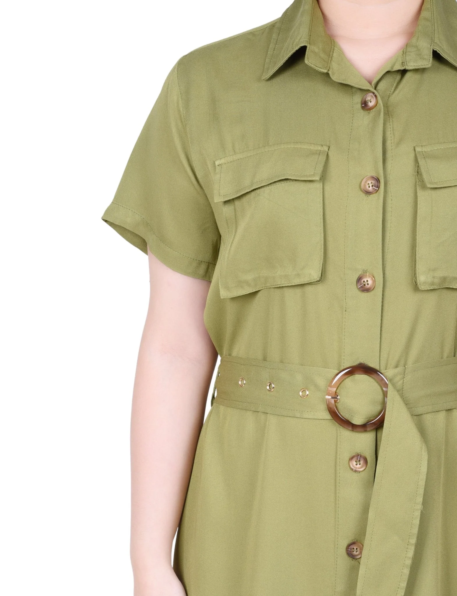 Short Sleeve Safari Style Dress - Petite - Image 3