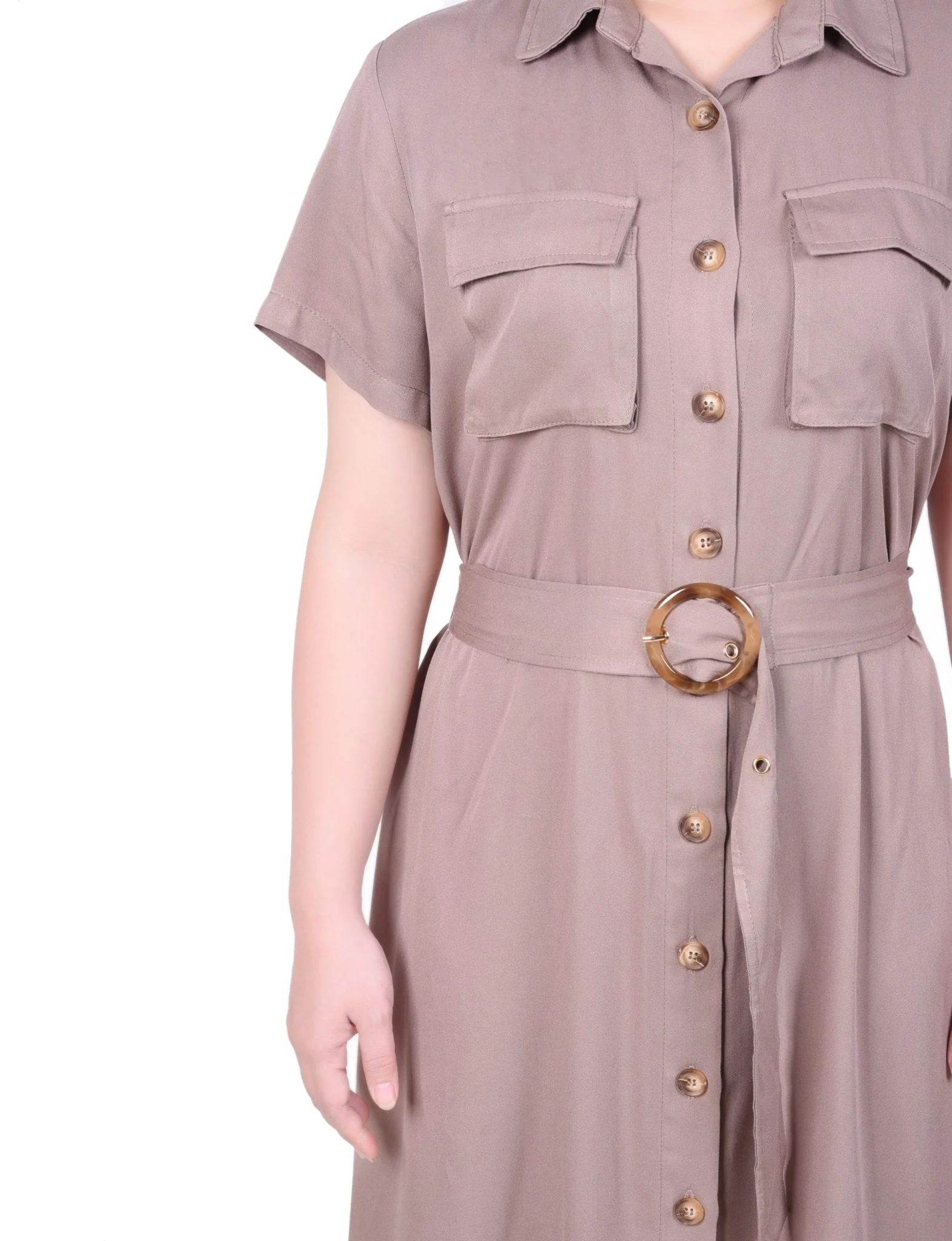 Short Sleeve Safari Style Dress - Petite - Image 7