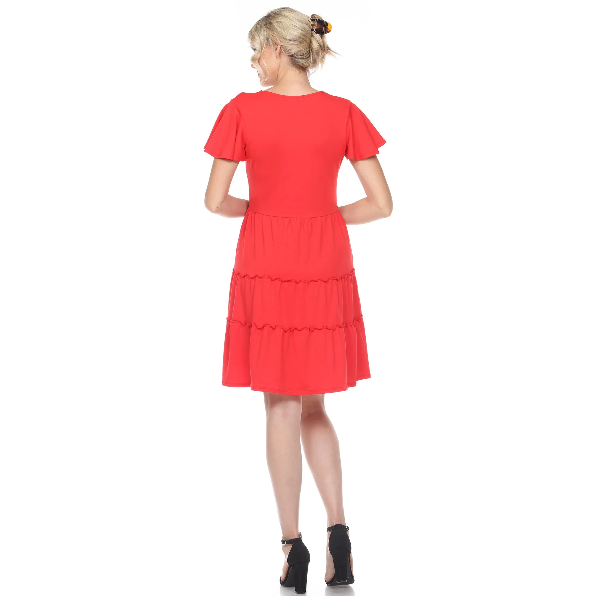 Short Sleeve V-neck Tiered Dress - Image 19