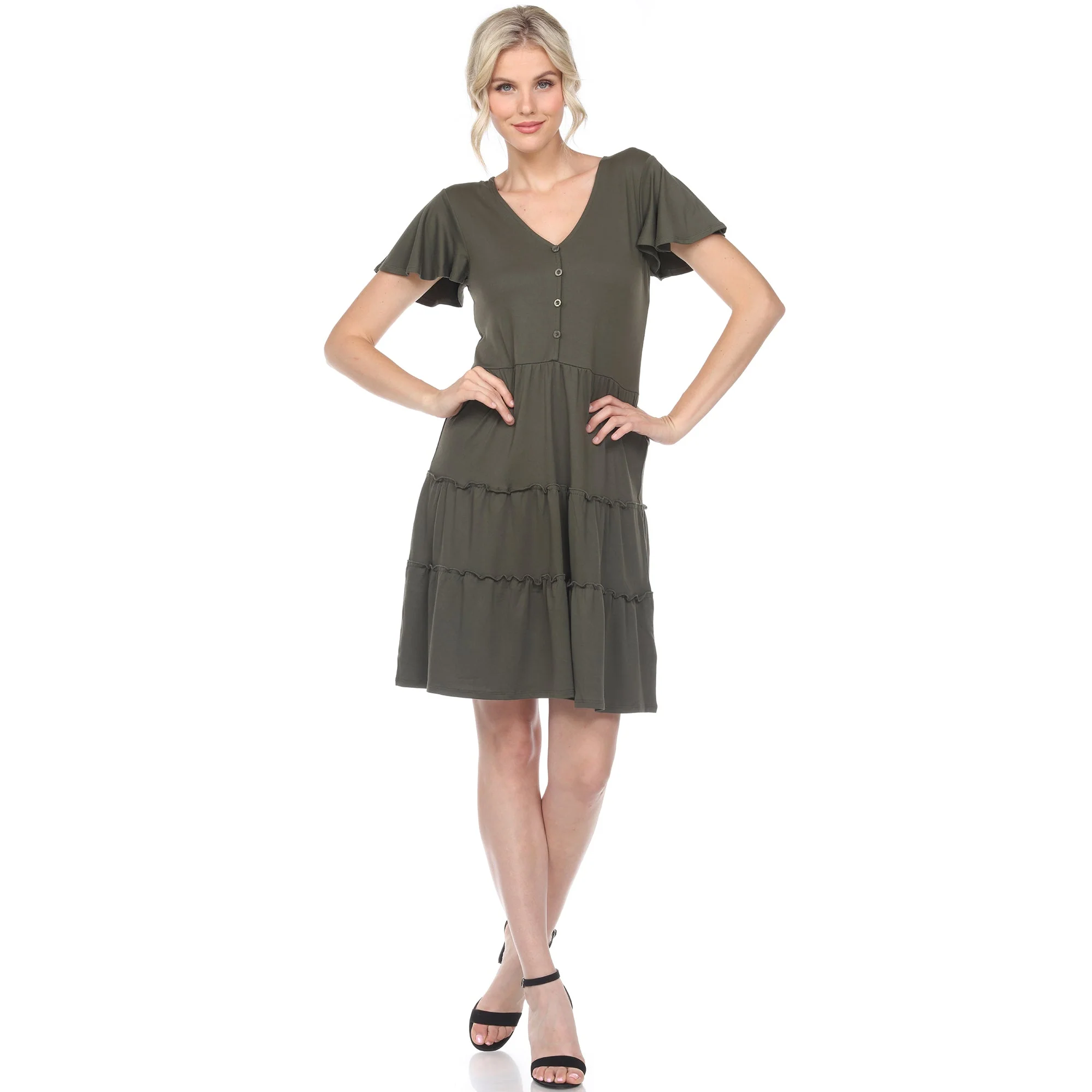 Short Sleeve V-neck Tiered Dress - Image 22
