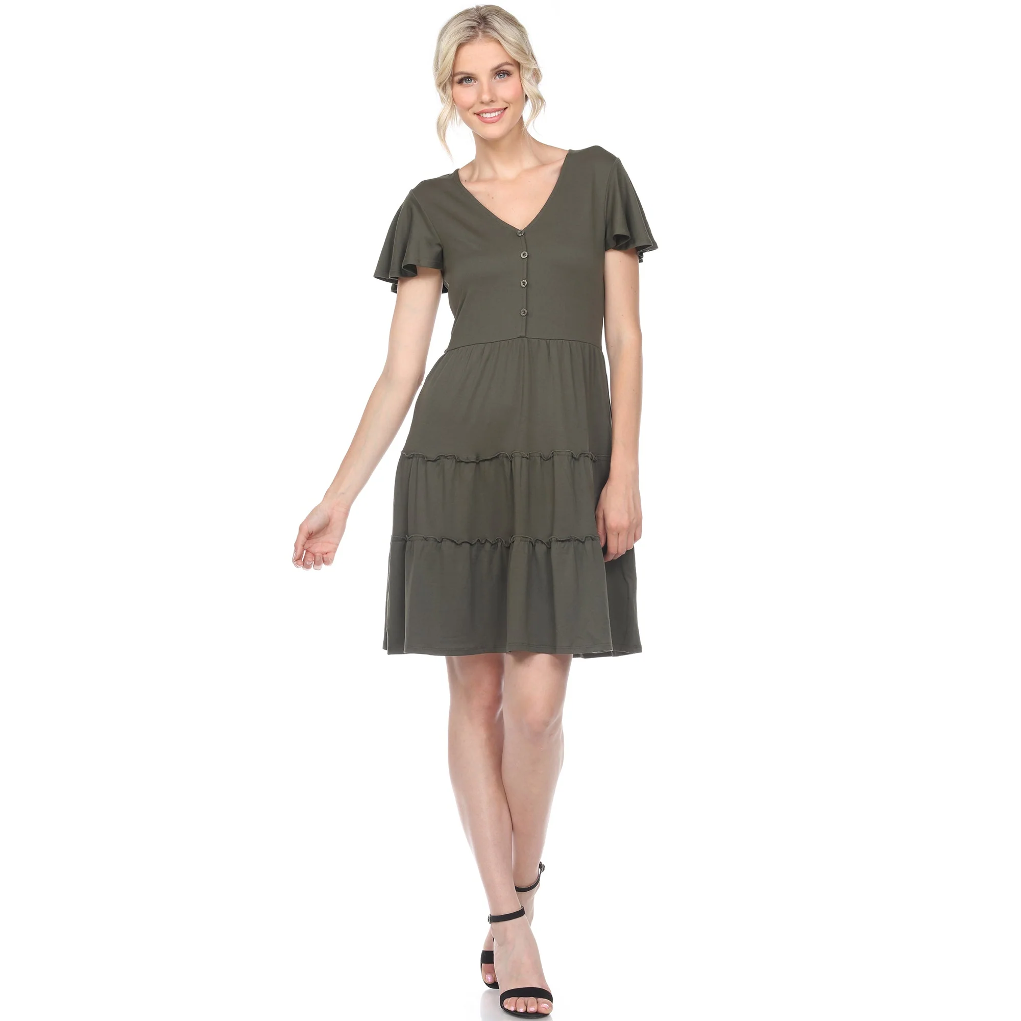 Short Sleeve V-neck Tiered Dress - Image 24