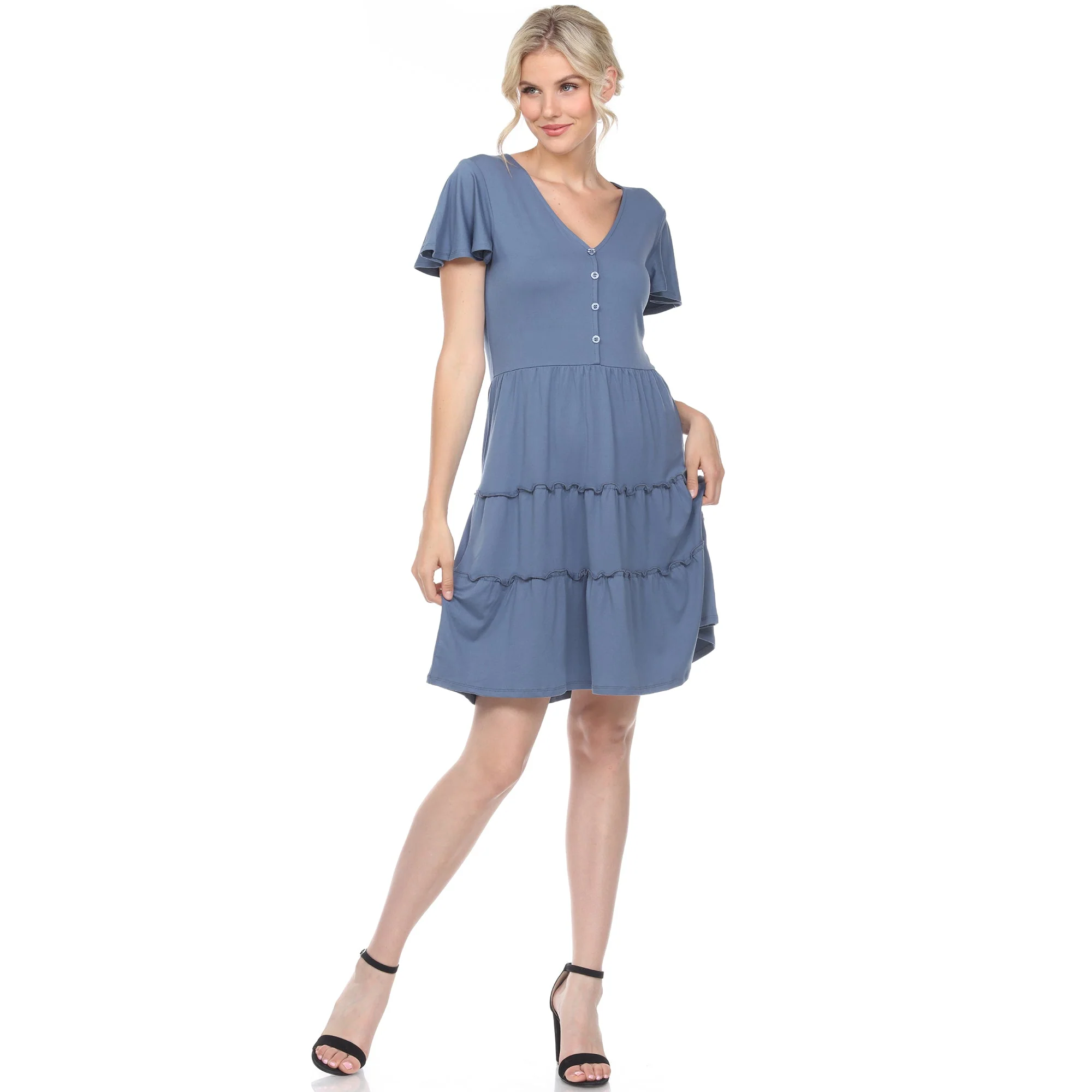 Short Sleeve V-neck Tiered Dress - Image 7