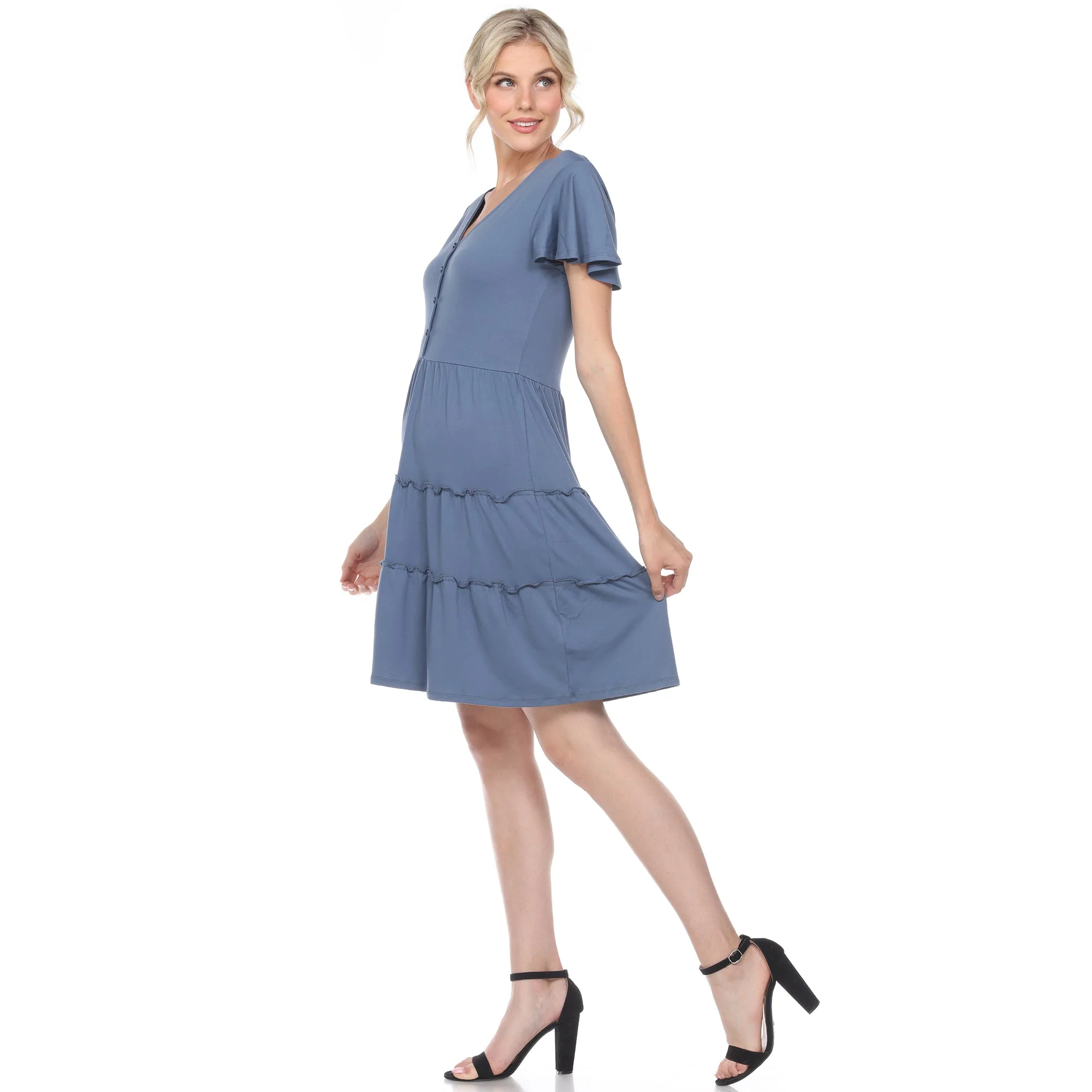 Short Sleeve V-neck Tiered Dress - Image 8