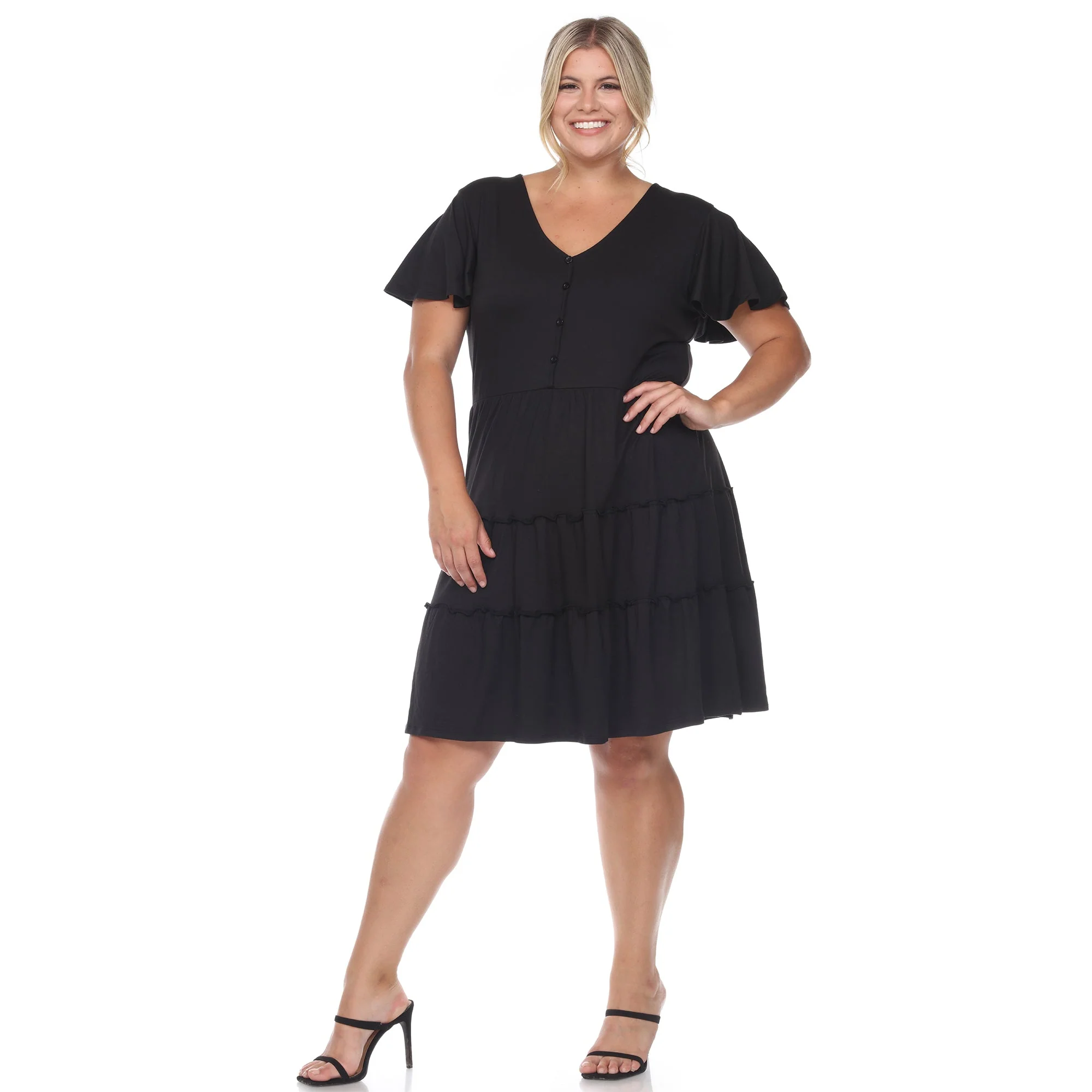 Short Sleeve V-neck Tiered Midi Dress - Plus - Image 12