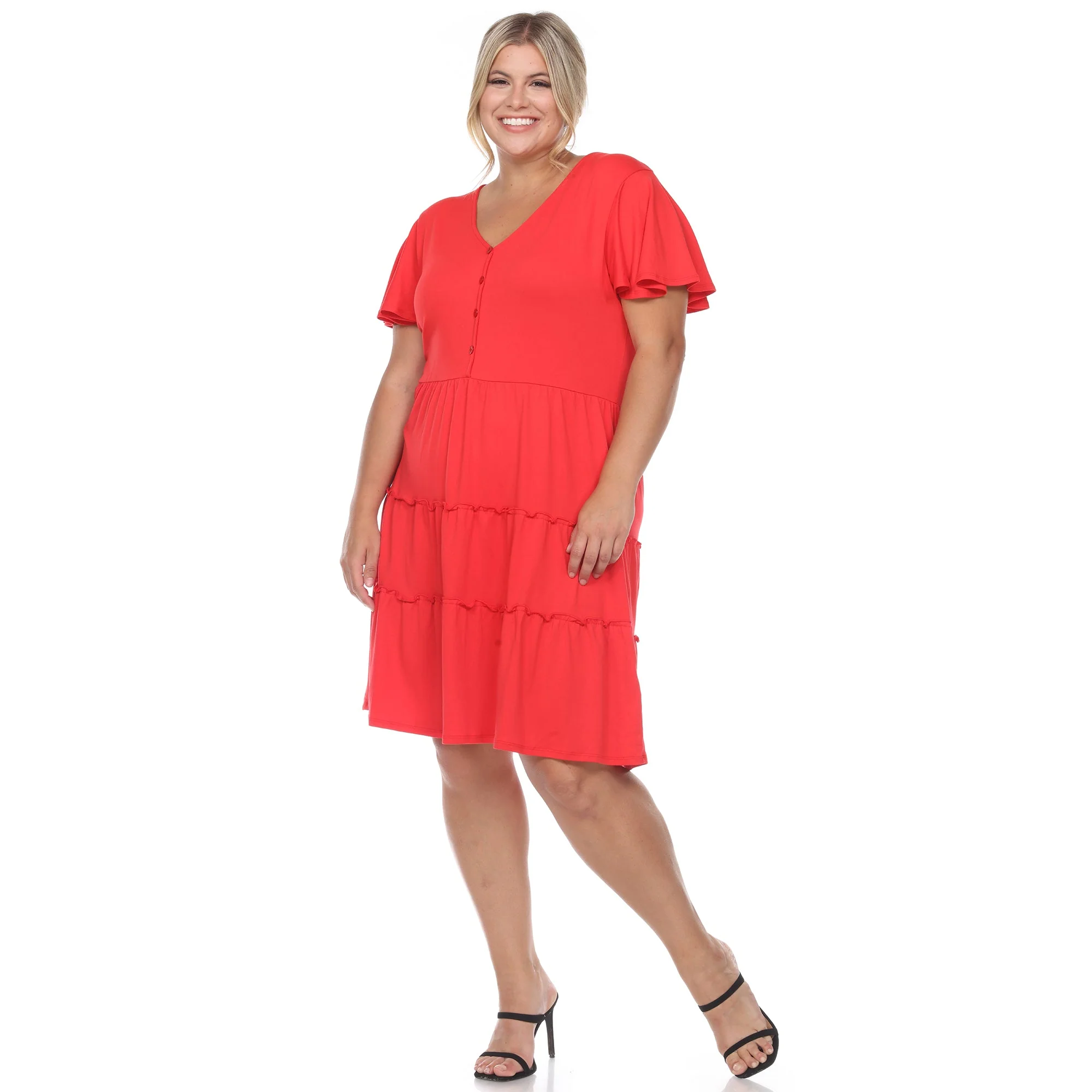 Short Sleeve V-neck Tiered Midi Dress - Plus - Image 17