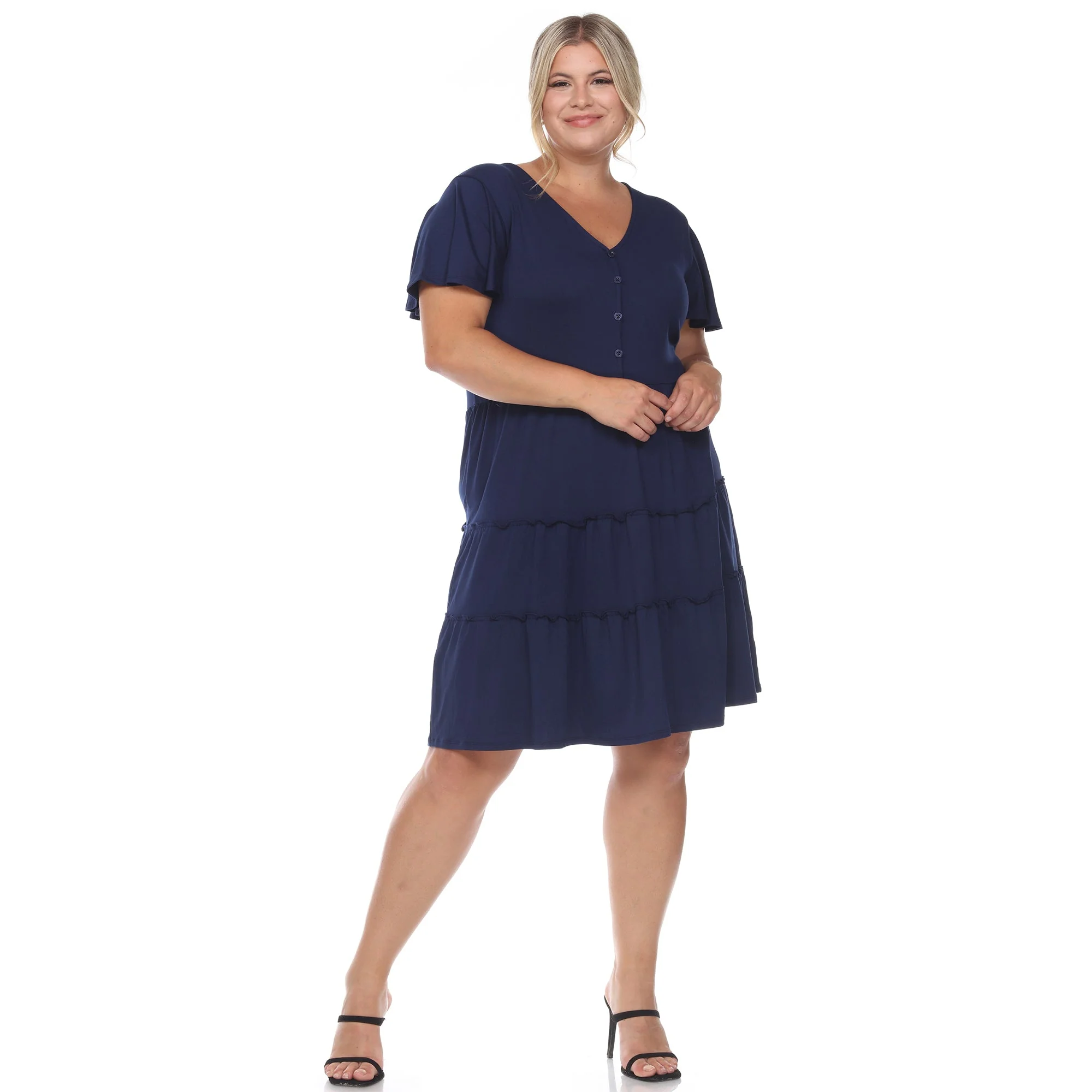 Short Sleeve V-neck Tiered Midi Dress - Plus - Image 21