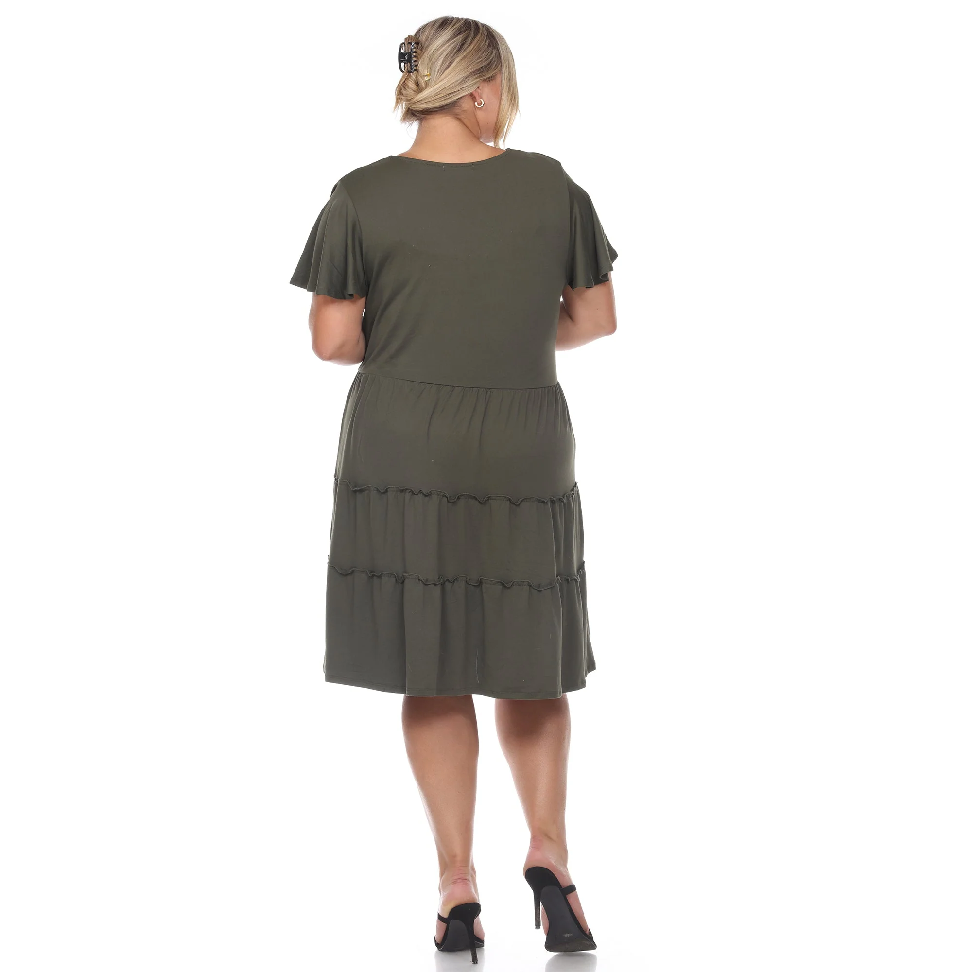 Short Sleeve V-neck Tiered Midi Dress - Plus - Image 4