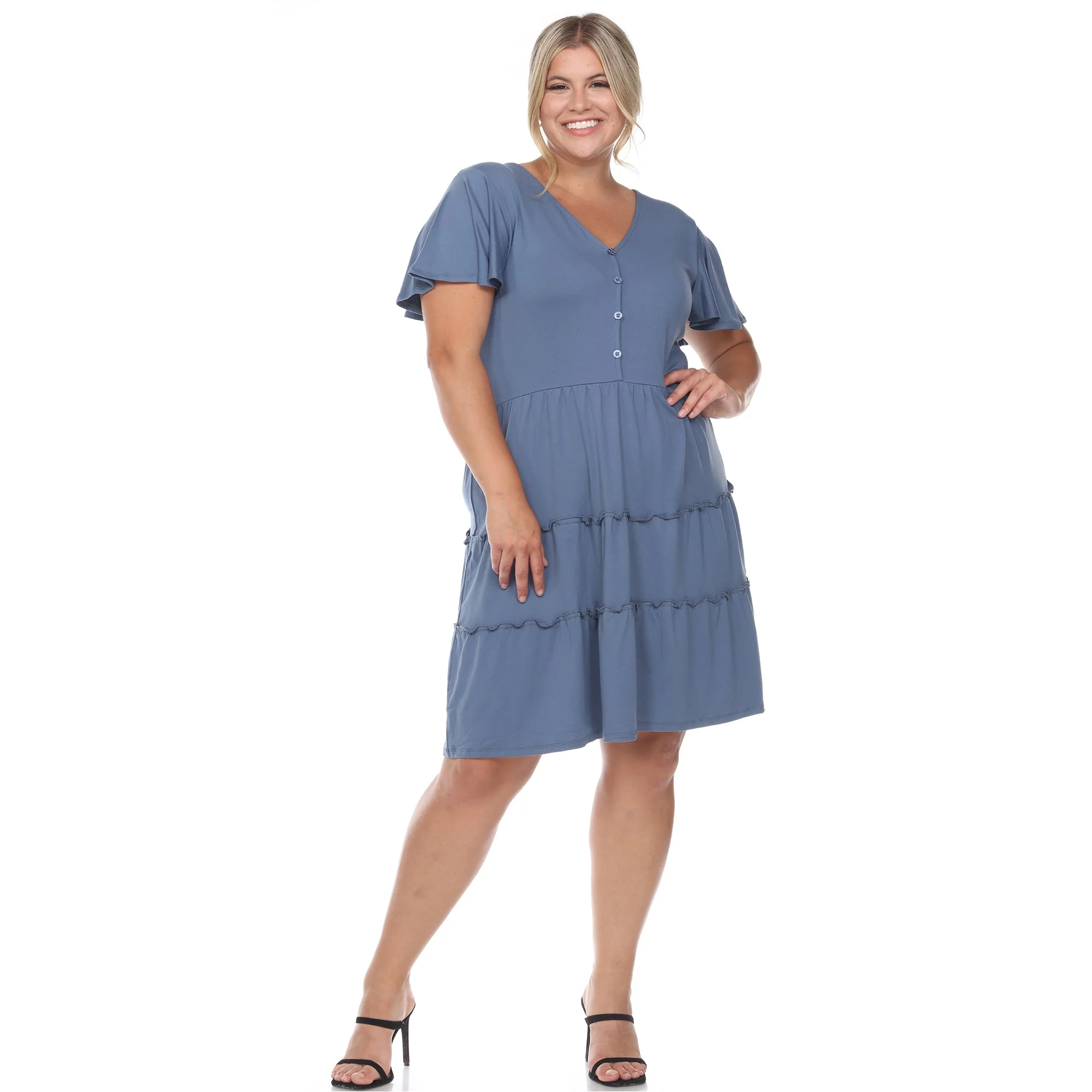 Short Sleeve V-neck Tiered Midi Dress - Plus - Image 6