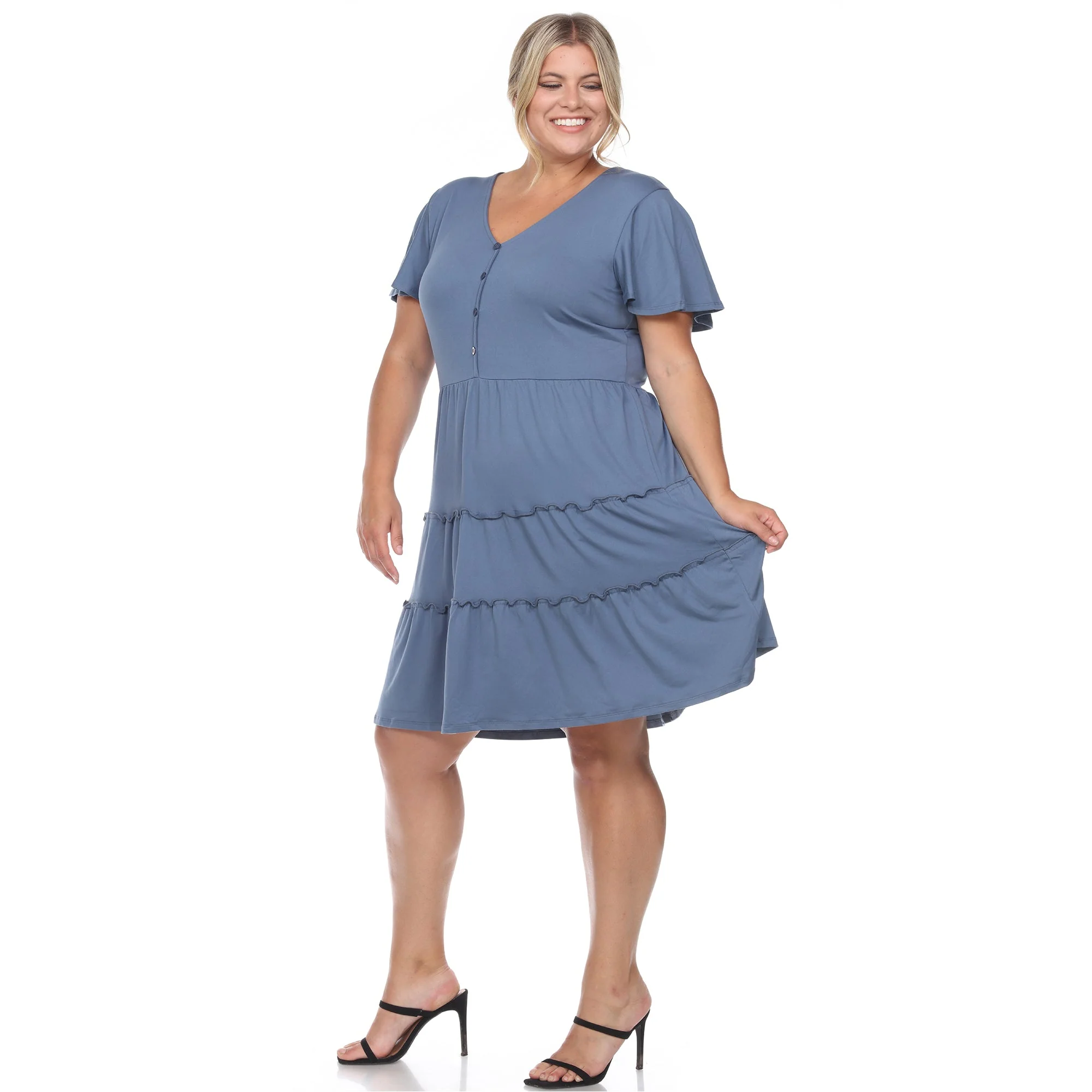 Short Sleeve V-neck Tiered Midi Dress - Plus - Image 7