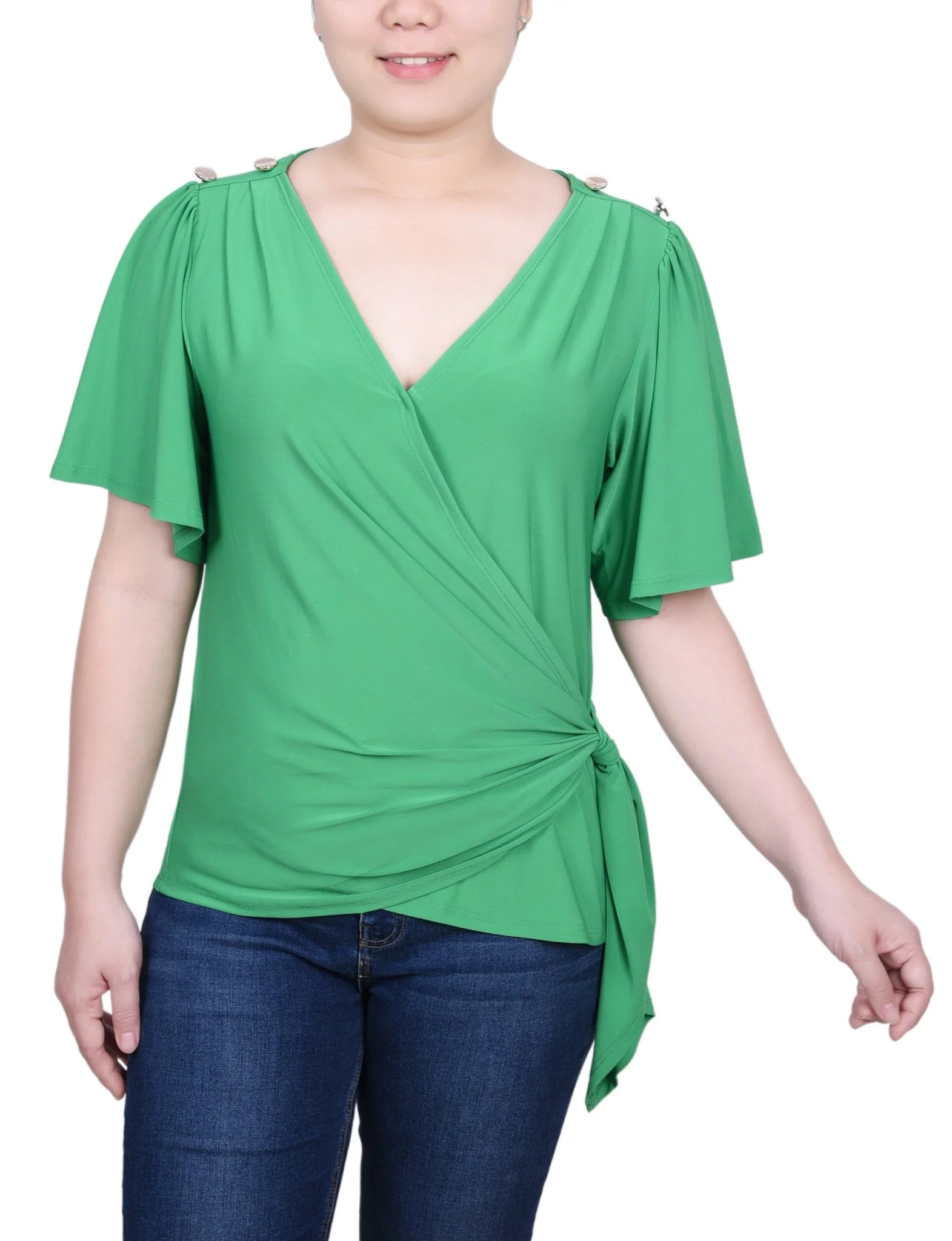 Short Sleeve Wrap Top - Petite - Image 5