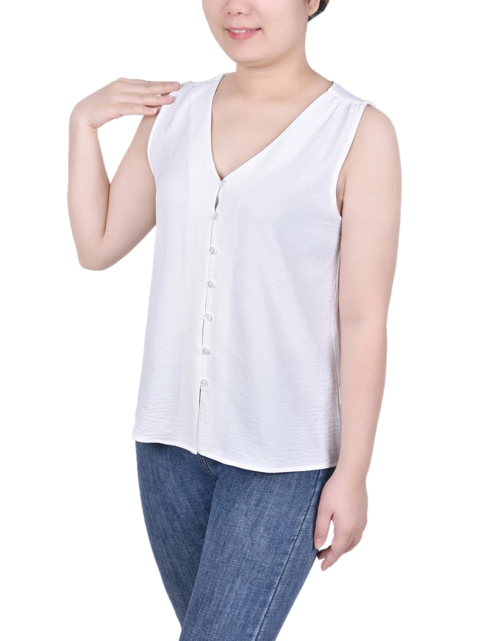 Sleeveless Button Front Blouse - Petite - Image 2